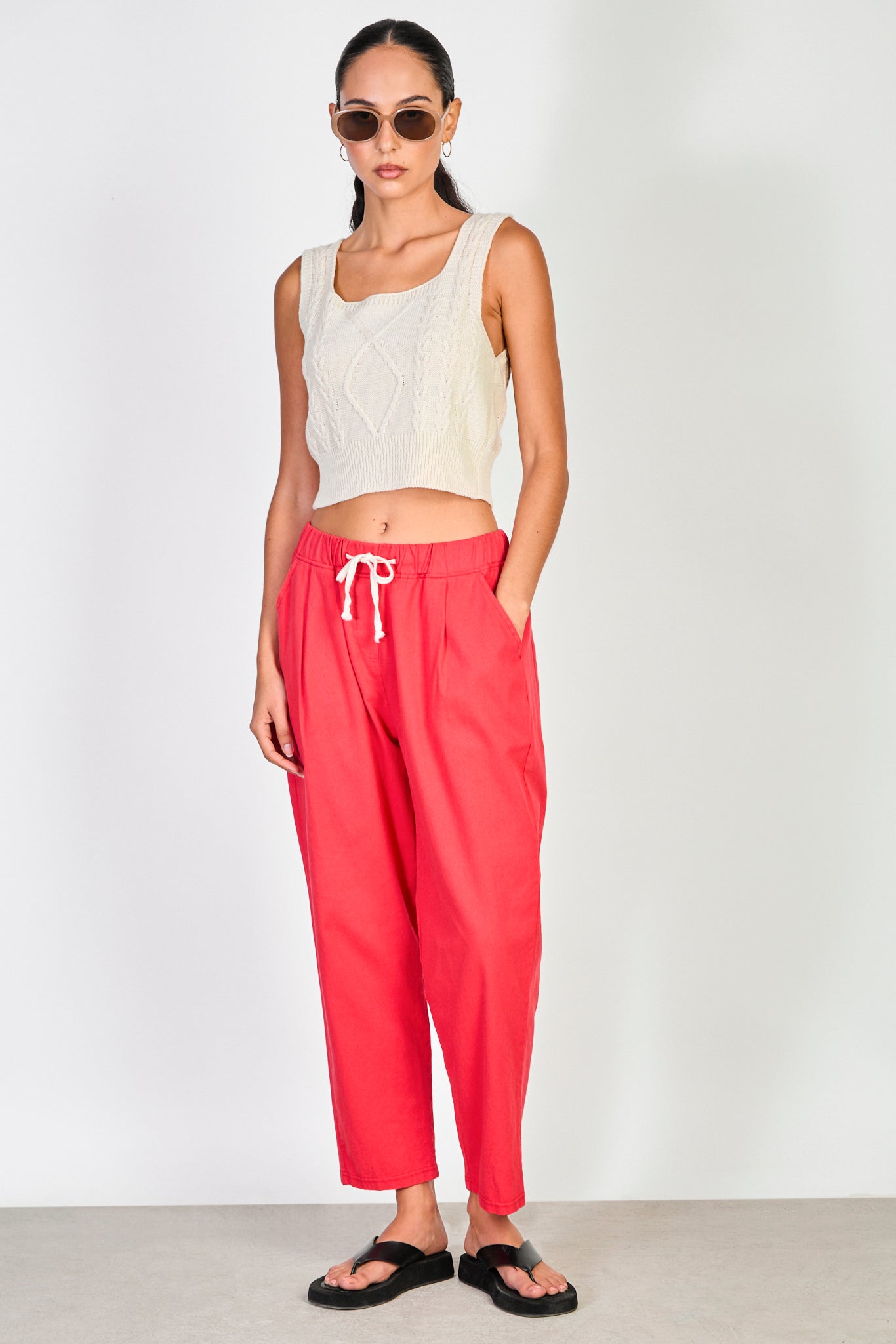 Bright red drawstring trousers_4