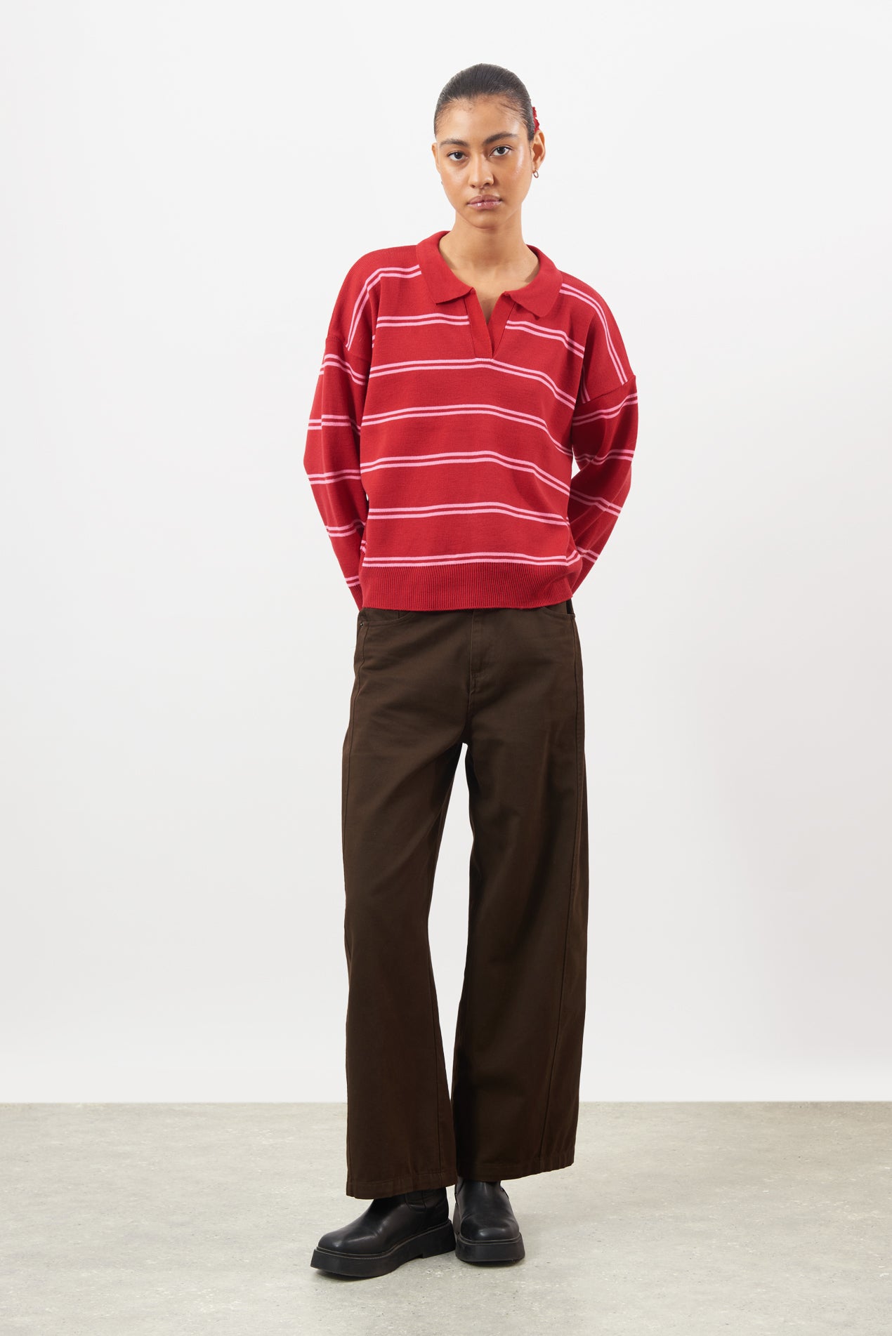 Bright red and pink double striped rugby jumper_3