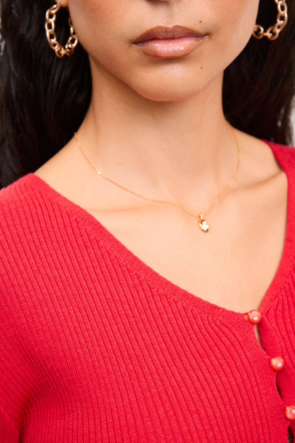 Bright red button front knit top_3