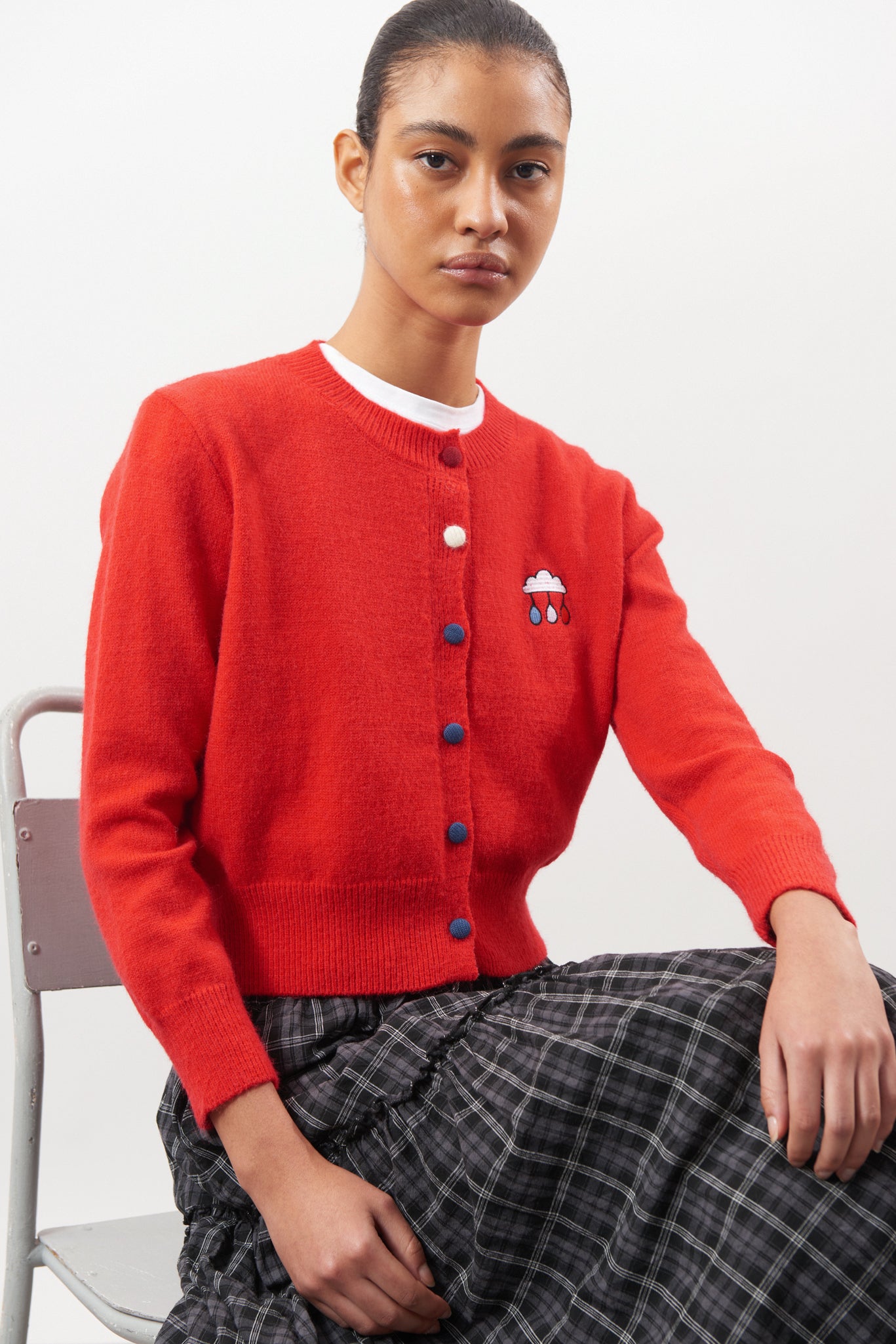Bright red embroidered rain cloud cardigan_5