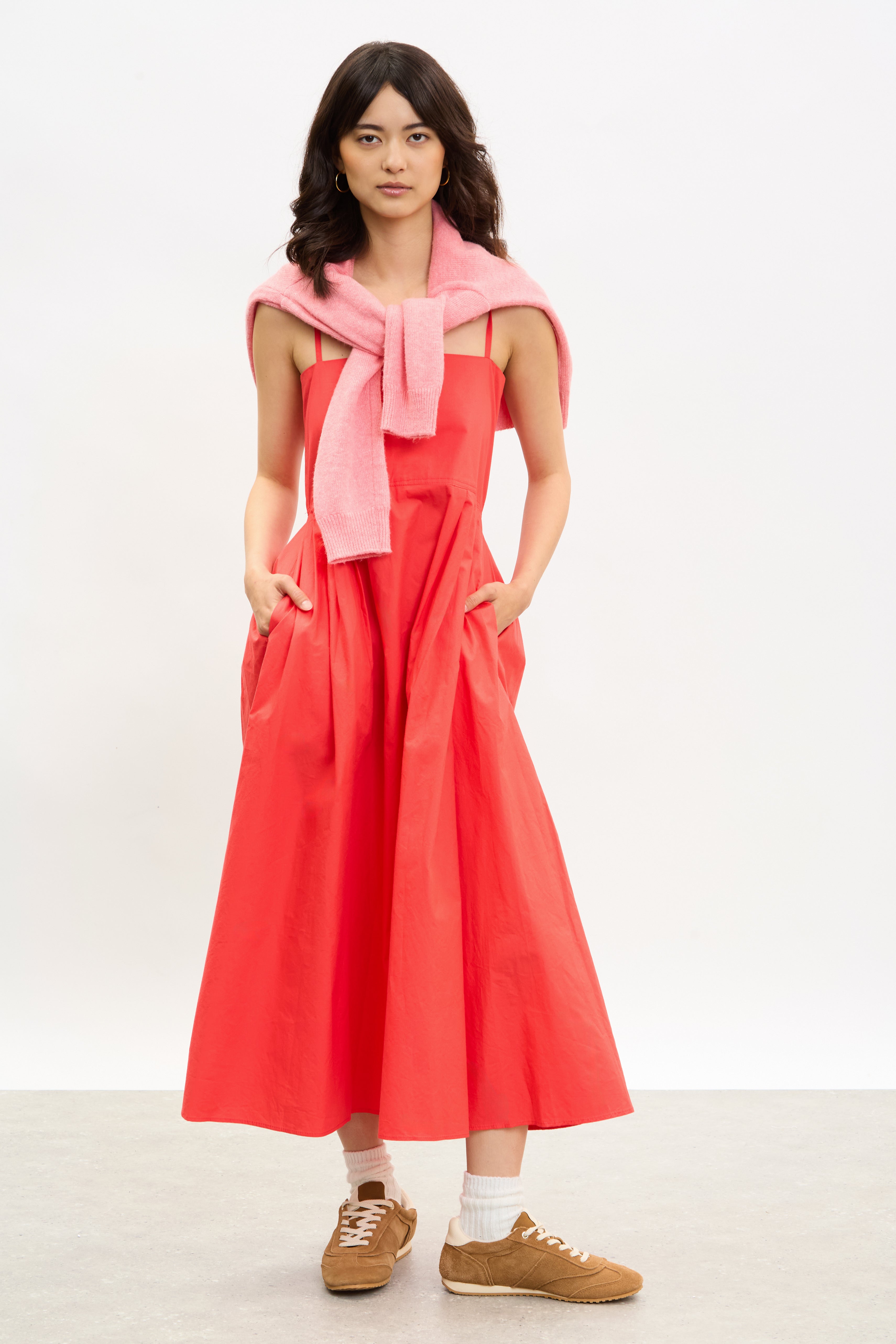 Bright red pleated skirt strappy dress_2