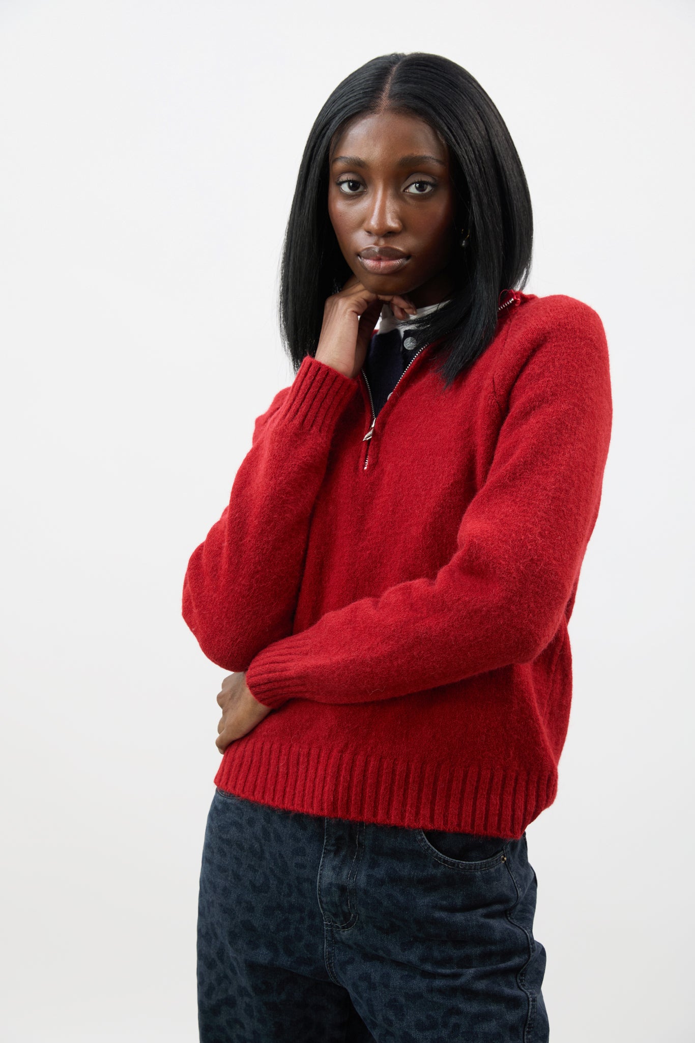 Bright red zip front jumper_1