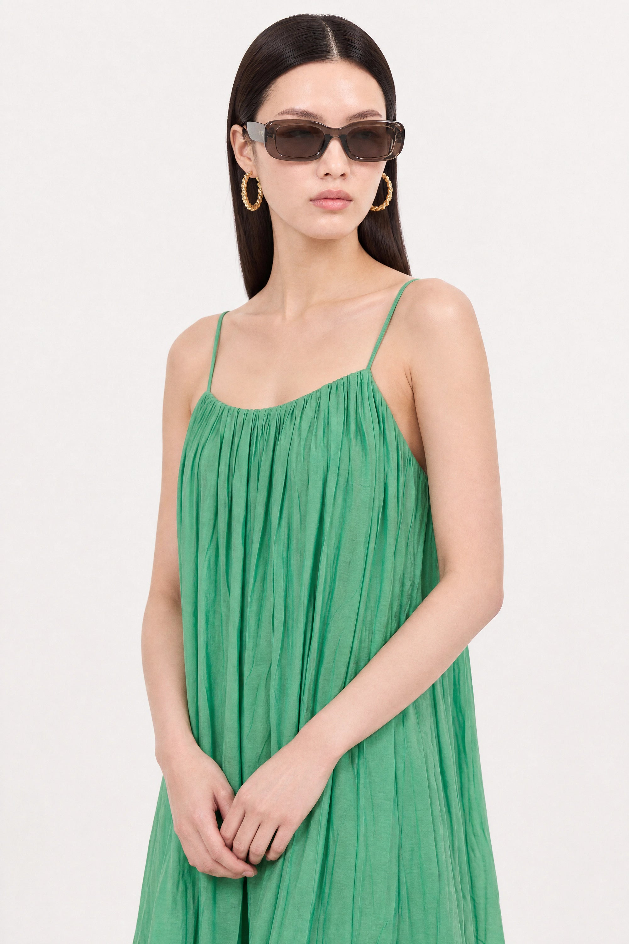 Bright green cotton blend spaghetti strap mini dress_4