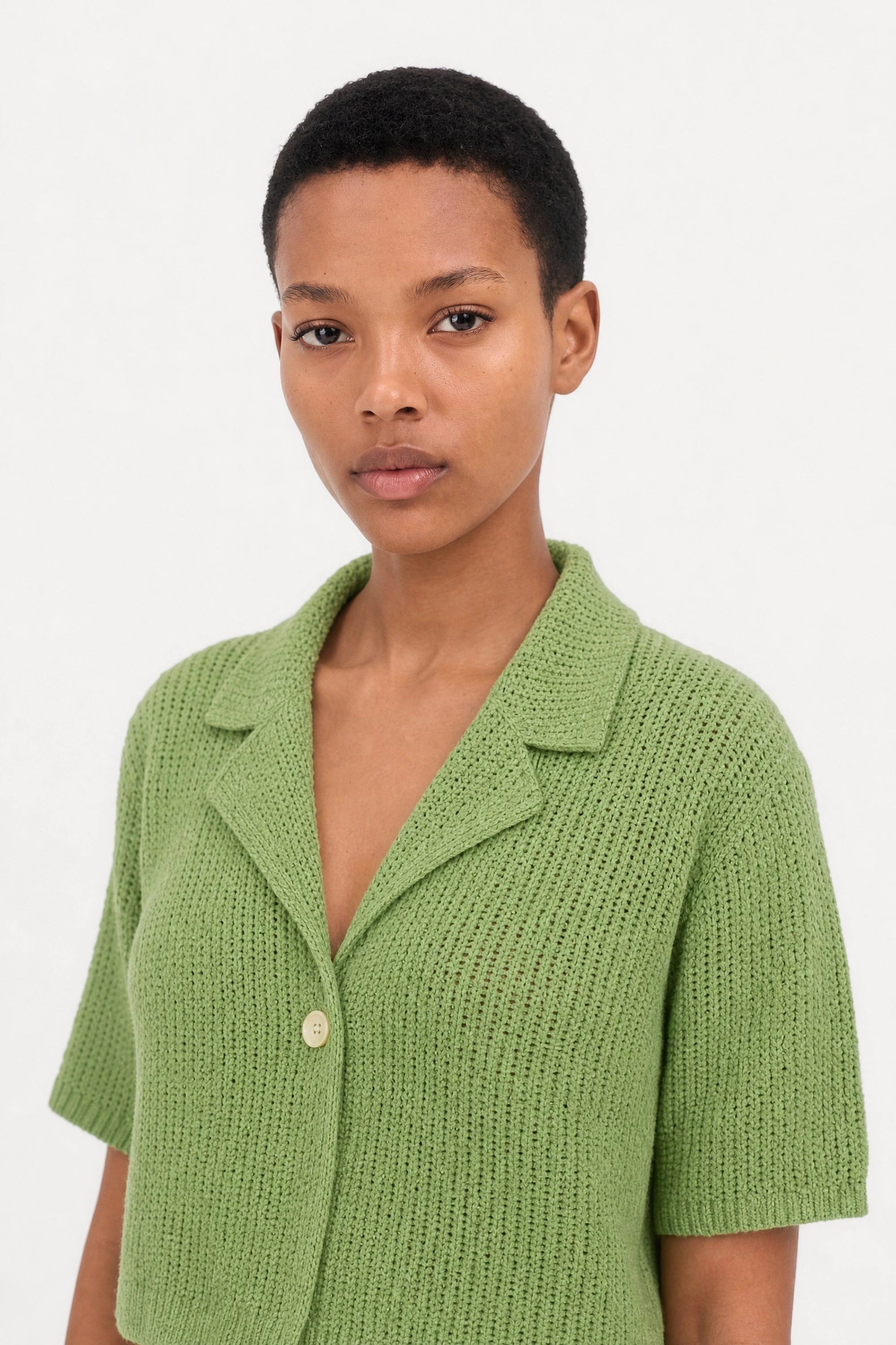 Bright green linen blend short sleeved cardigan_3