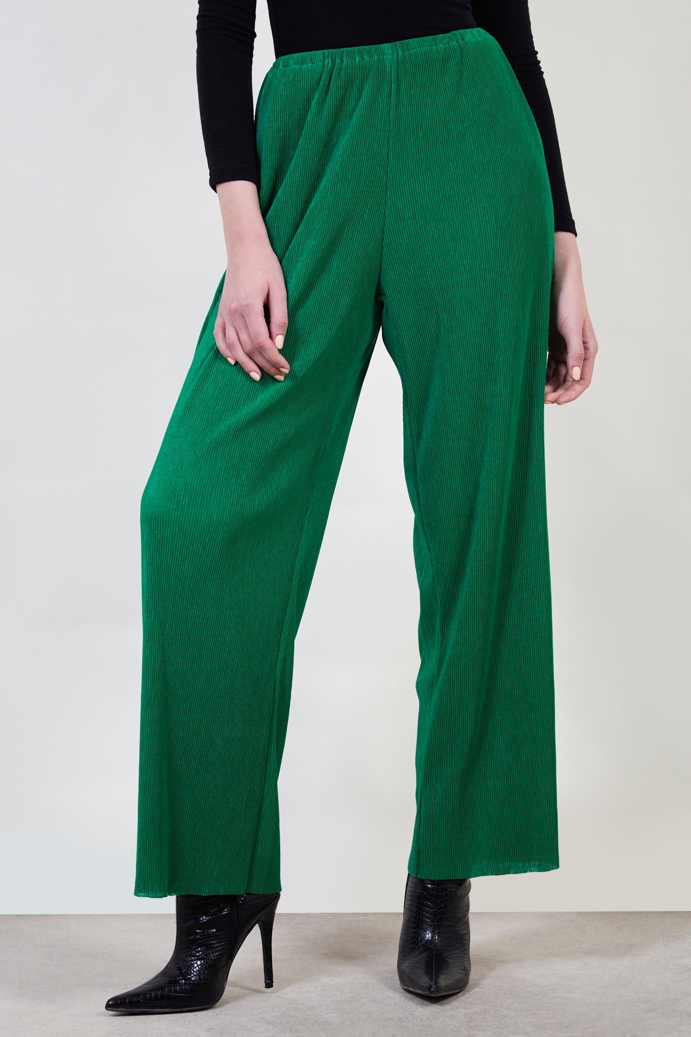 Bright green micro pleat trousers_1