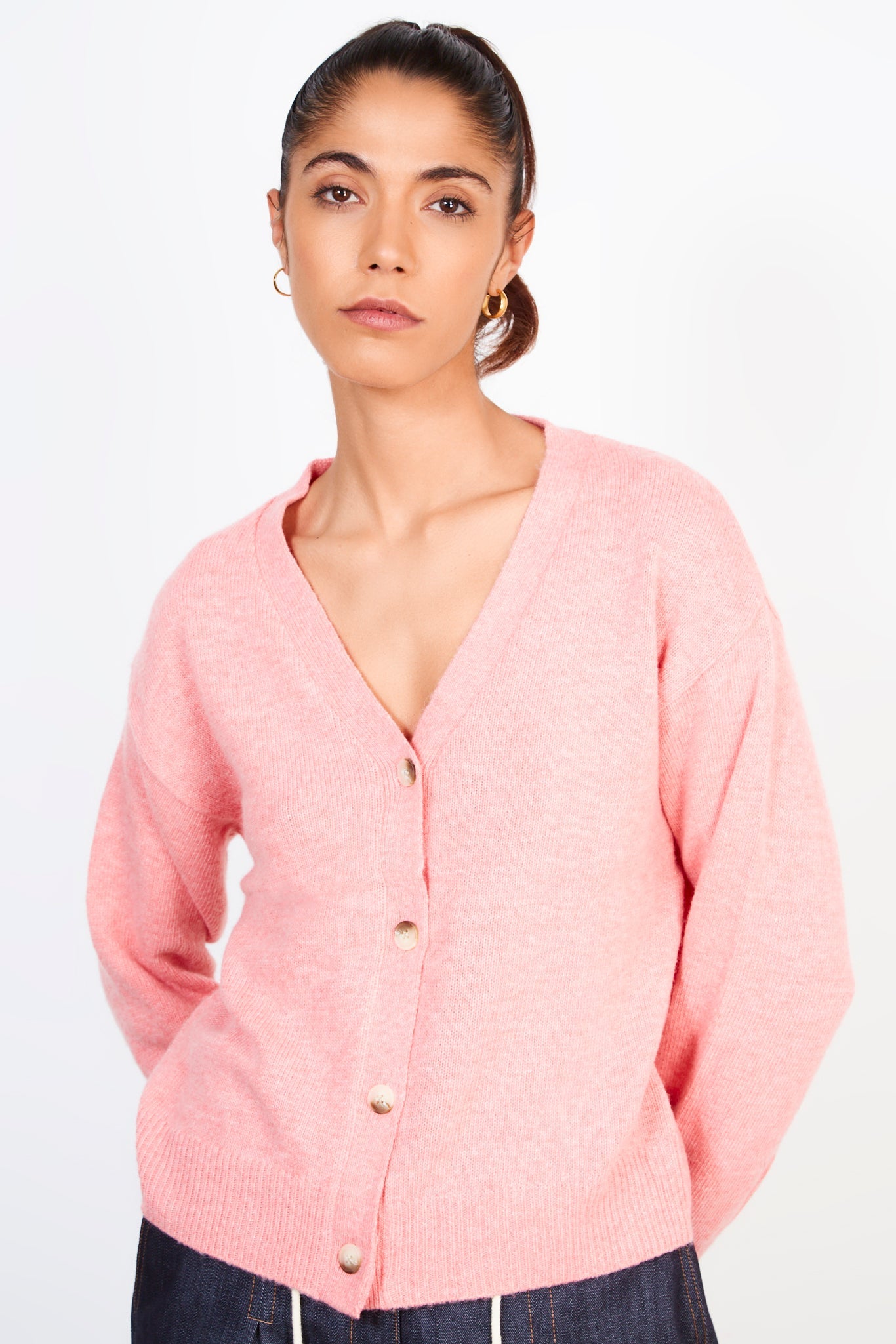 Bright pink alpaca blend cardigan_1