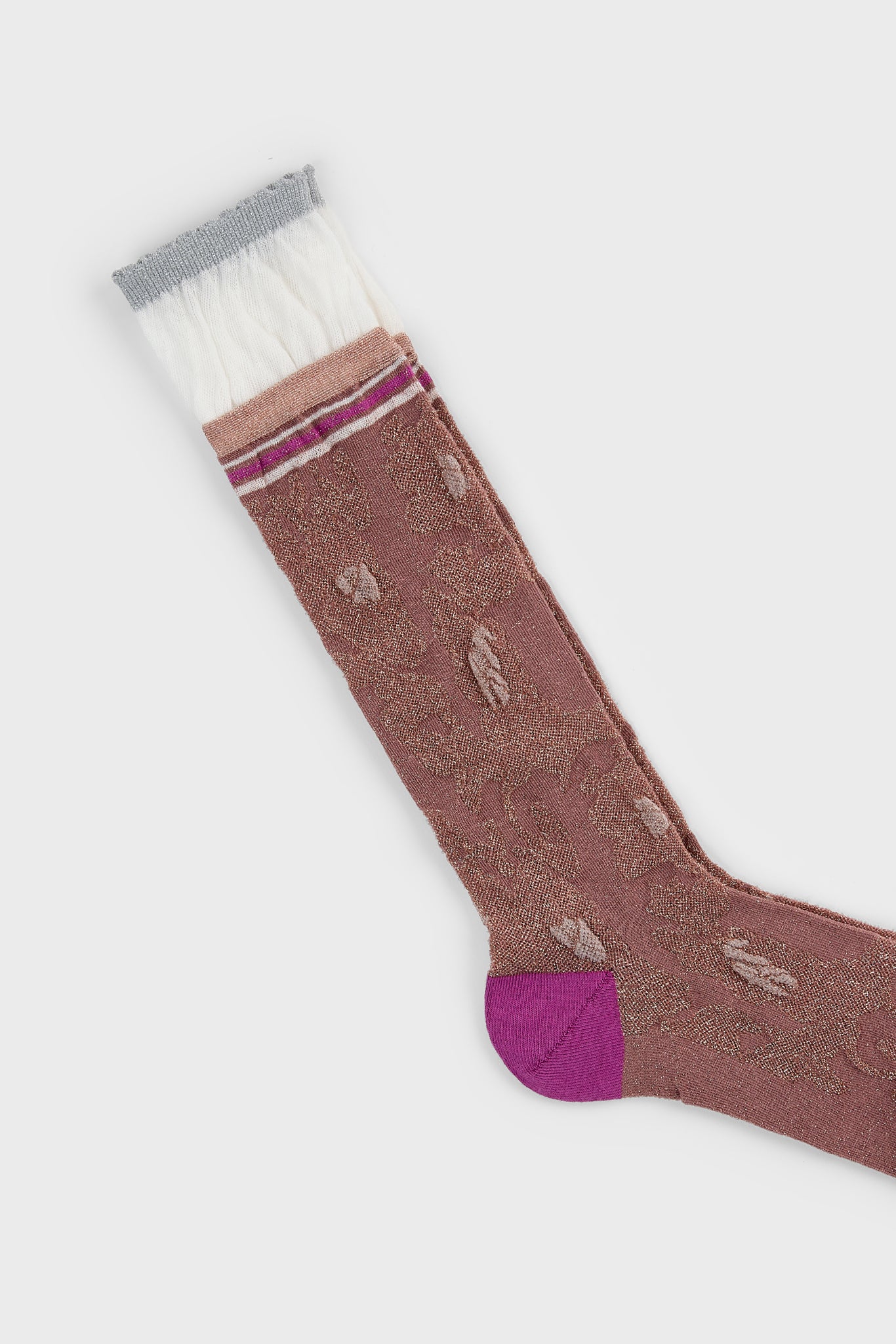 Bronze metallic floral magenta heeled varsity trim cuffed socks_2