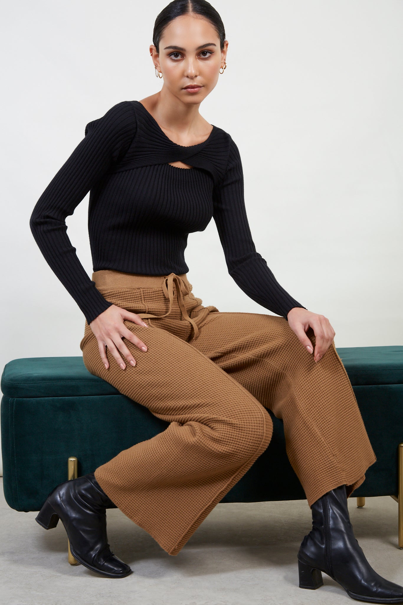 Brown waffle knit trousers_5