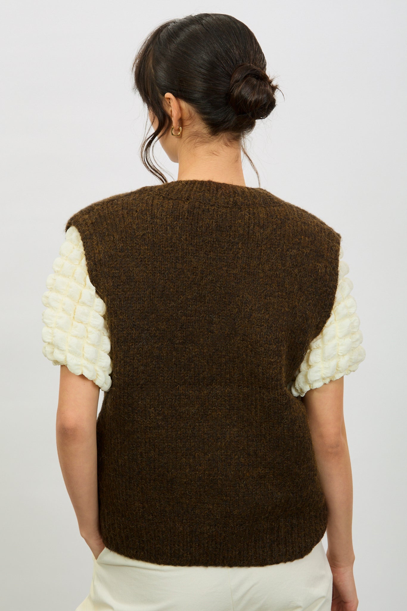 Brown alpaca wool blend V neck sweater vest_2