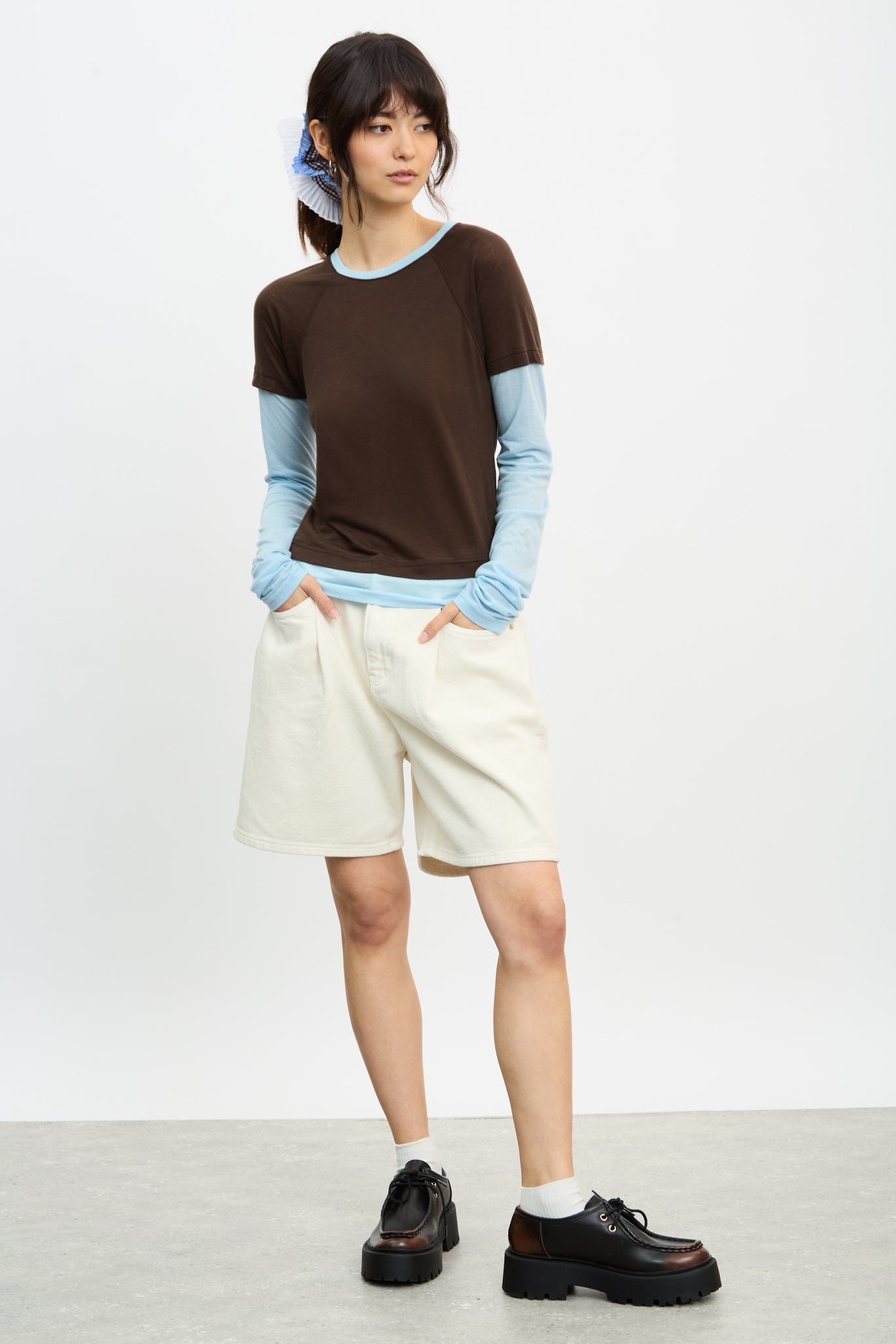 Brown and blue raglan layered tee_4