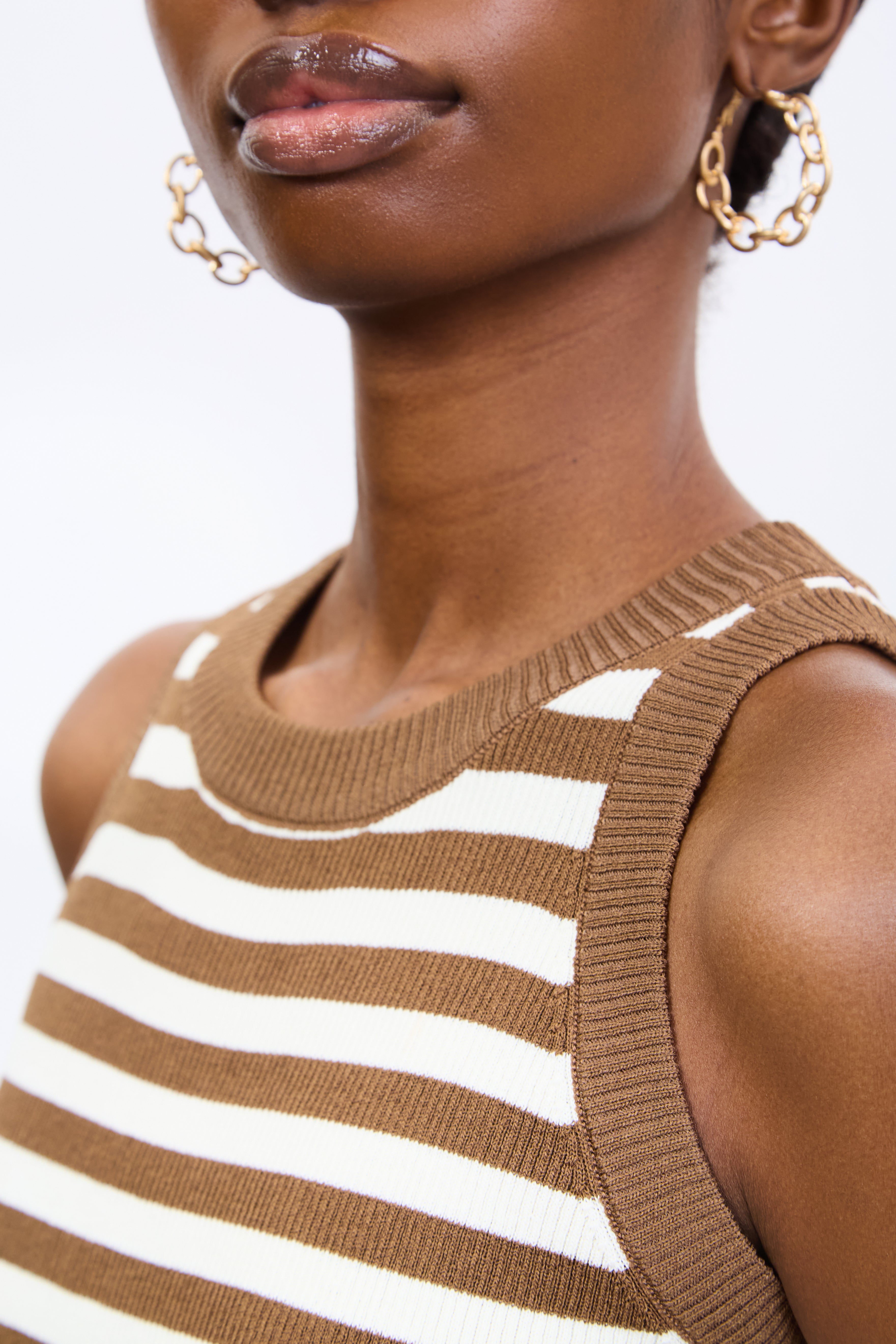 Brown and ivory striped contrast trim tank_3