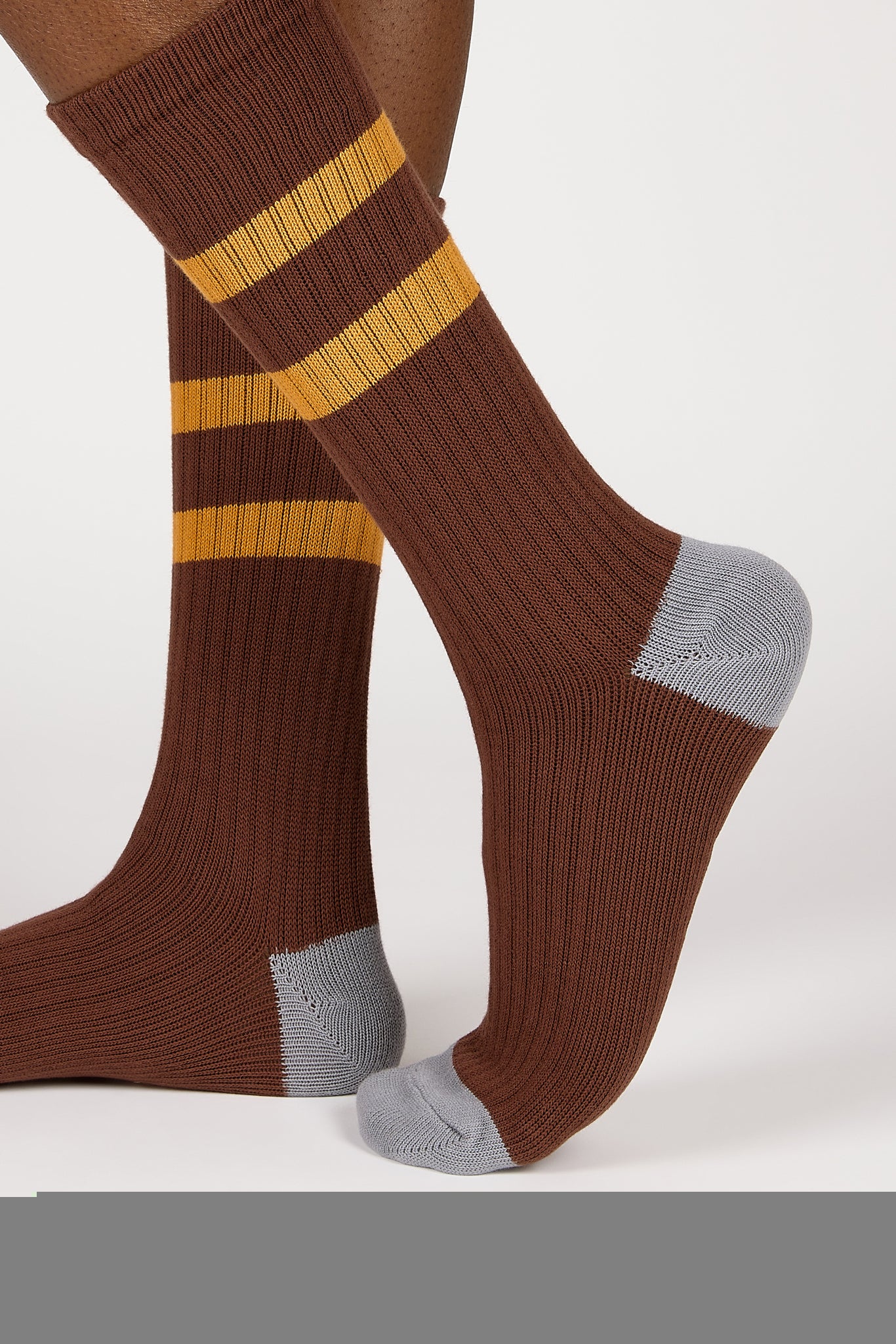 Brown and orange varsity stripe grey trim socks_2