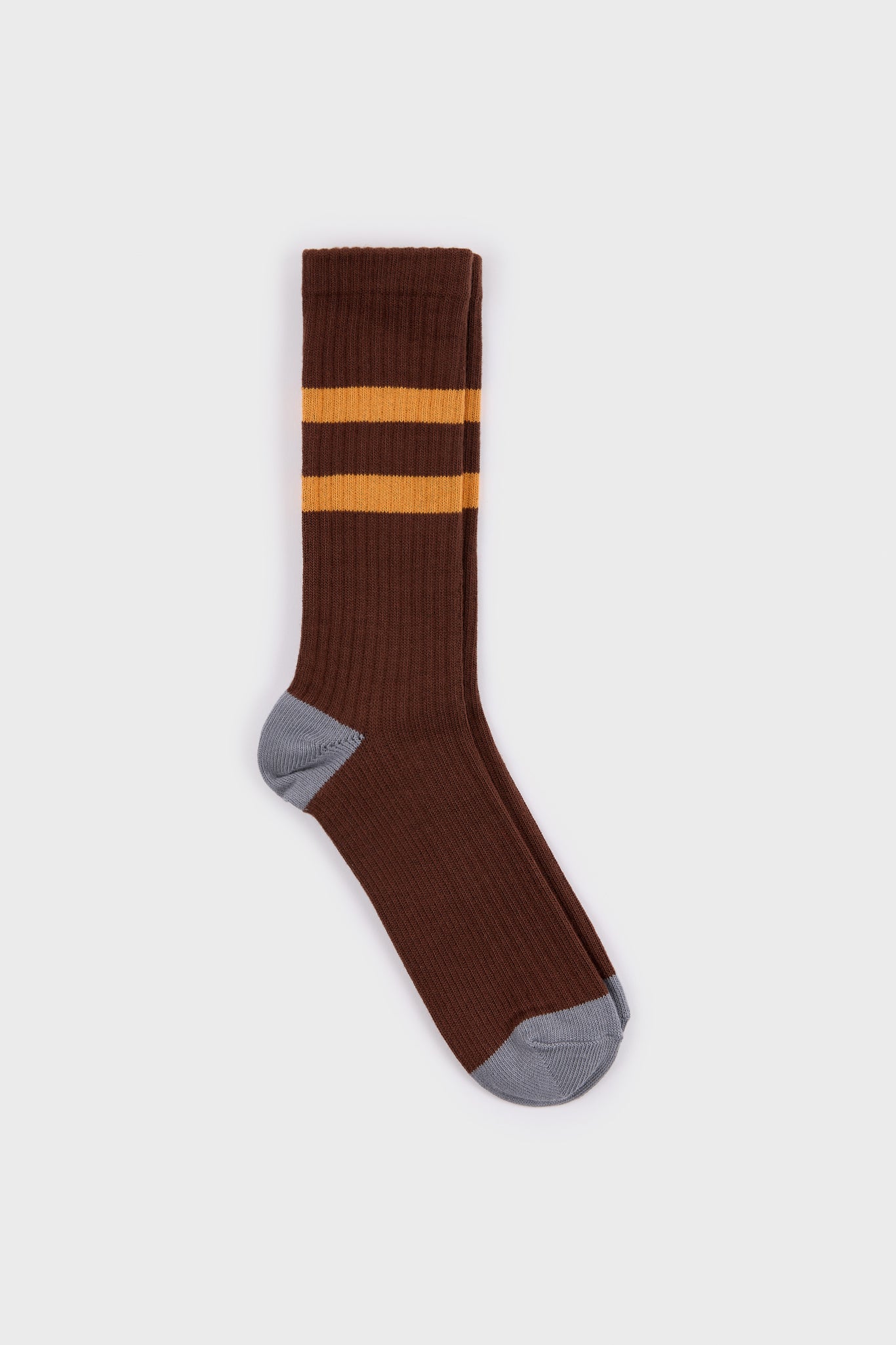 Brown and orange varsity stripe grey trim socks_3