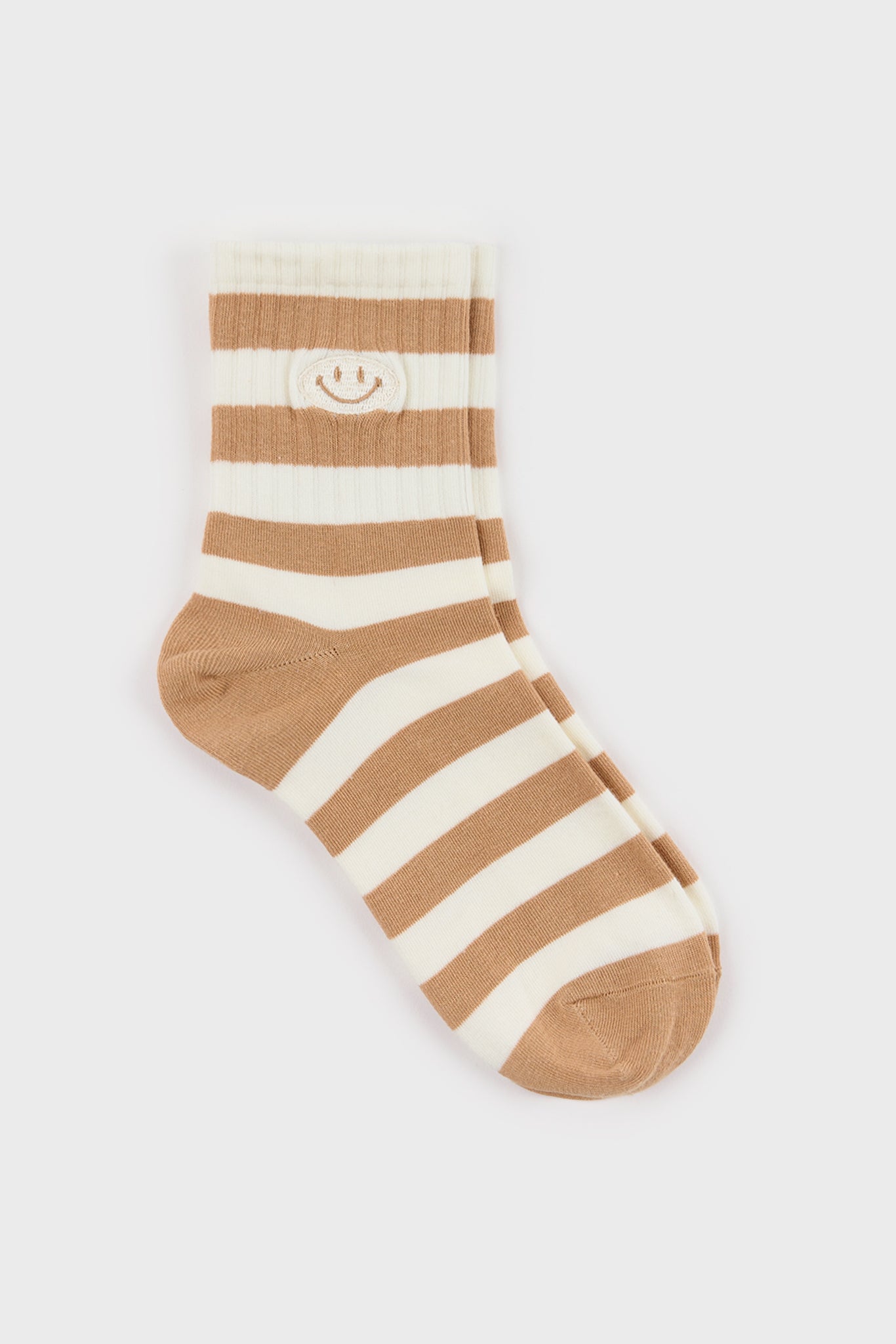 Brown and white stripe tiny smiley face socks_1