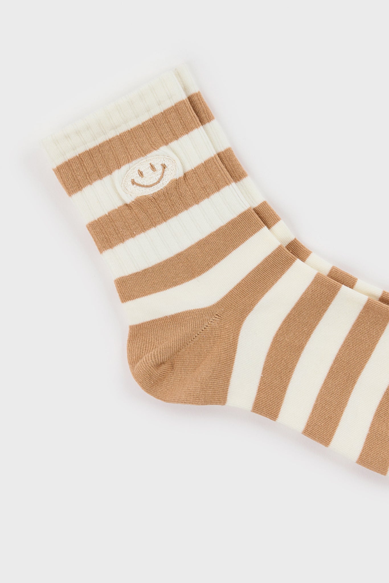 Brown and white stripe tiny smiley face socks_2