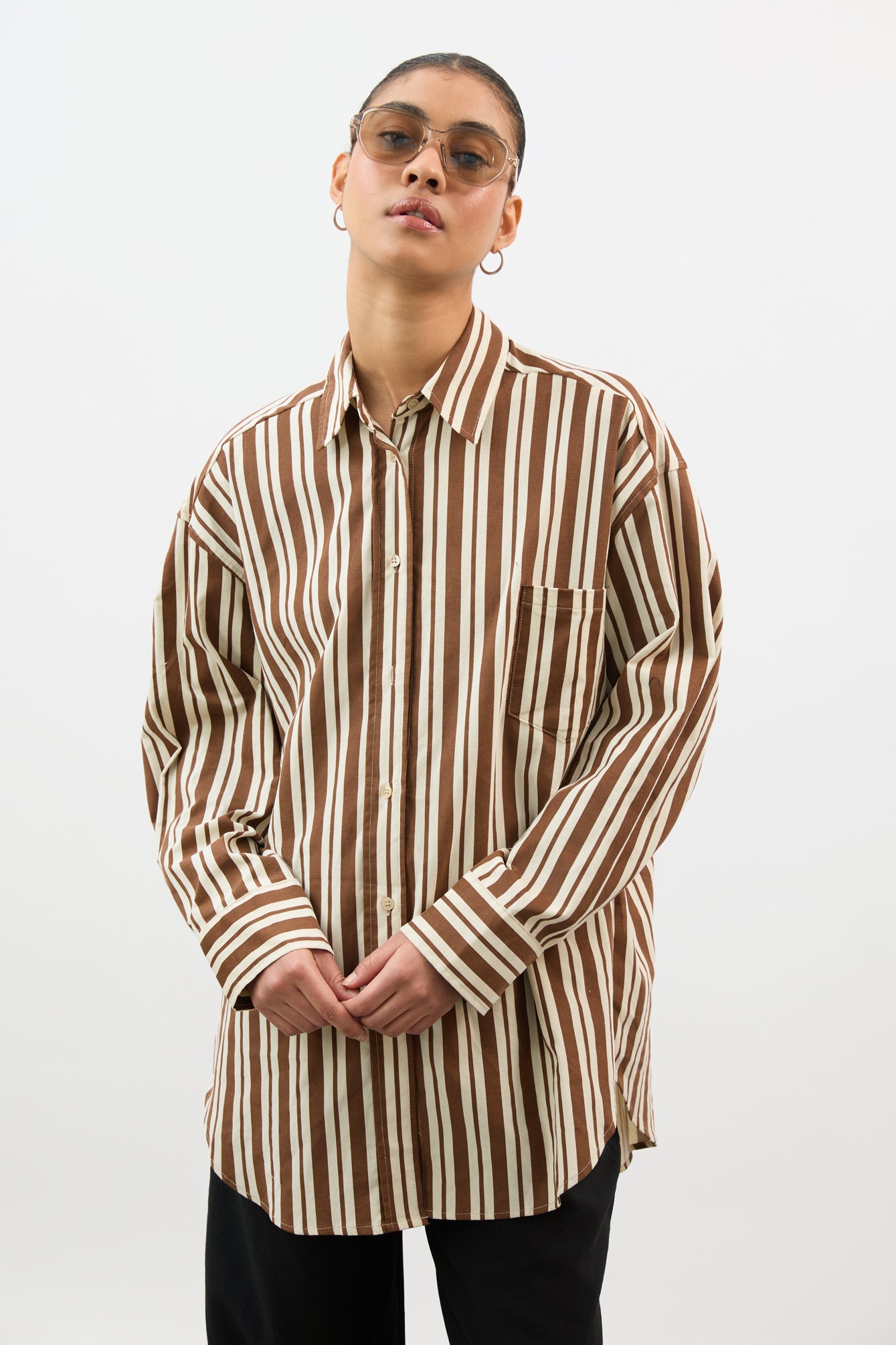 Brown and ivory multi striped oversized shirt_2