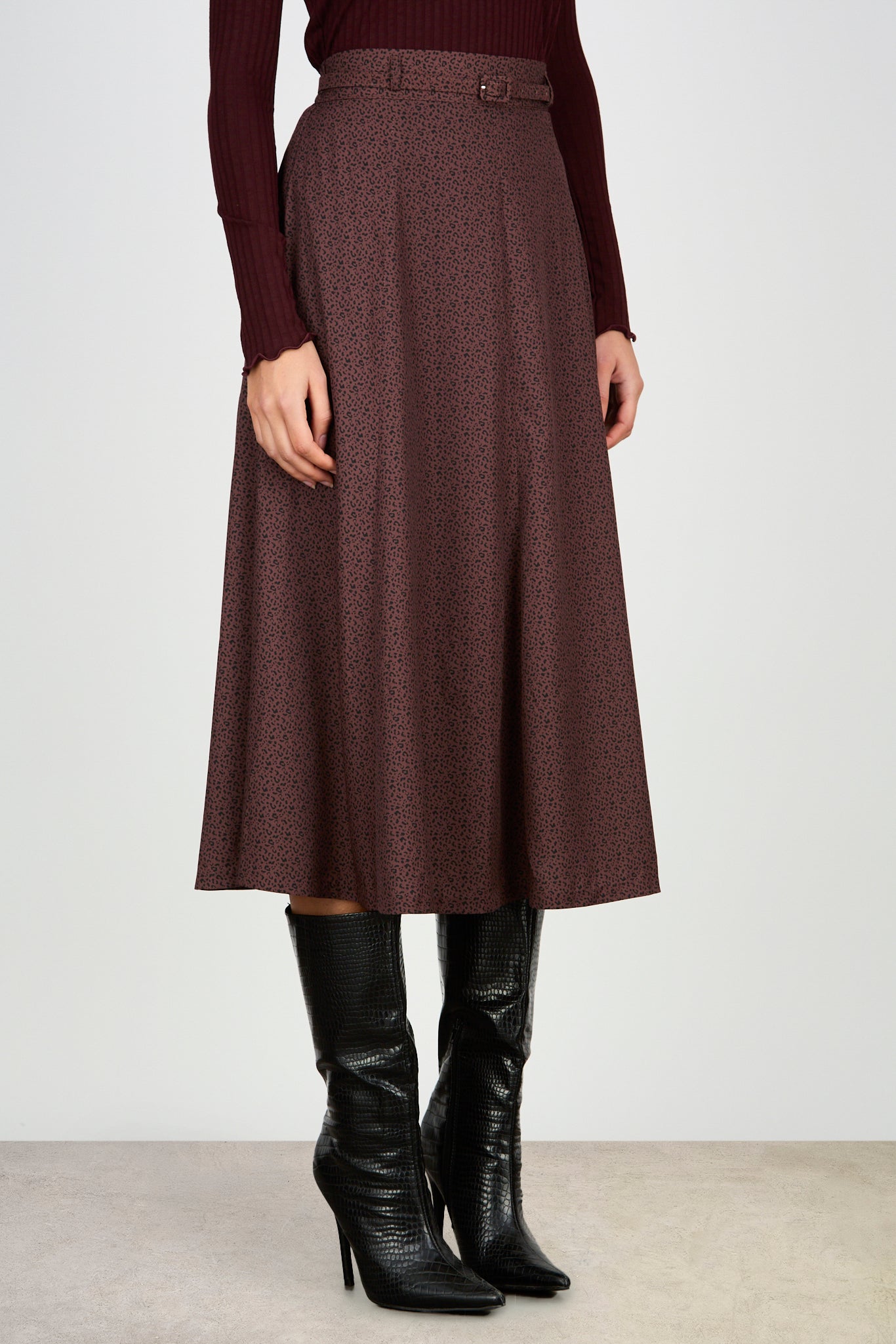 Brown leopard belted skirt skirt_1