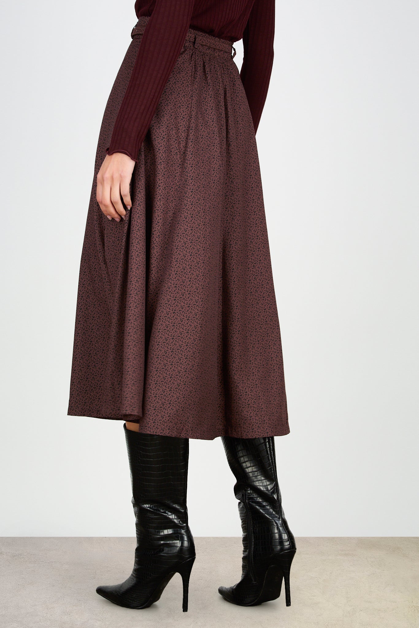 Brown leopard belted skirt skirt_2