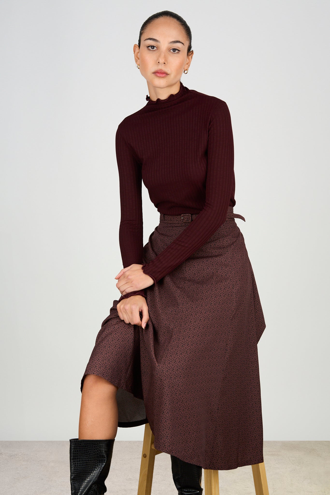 Brown leopard belted skirt skirt_5