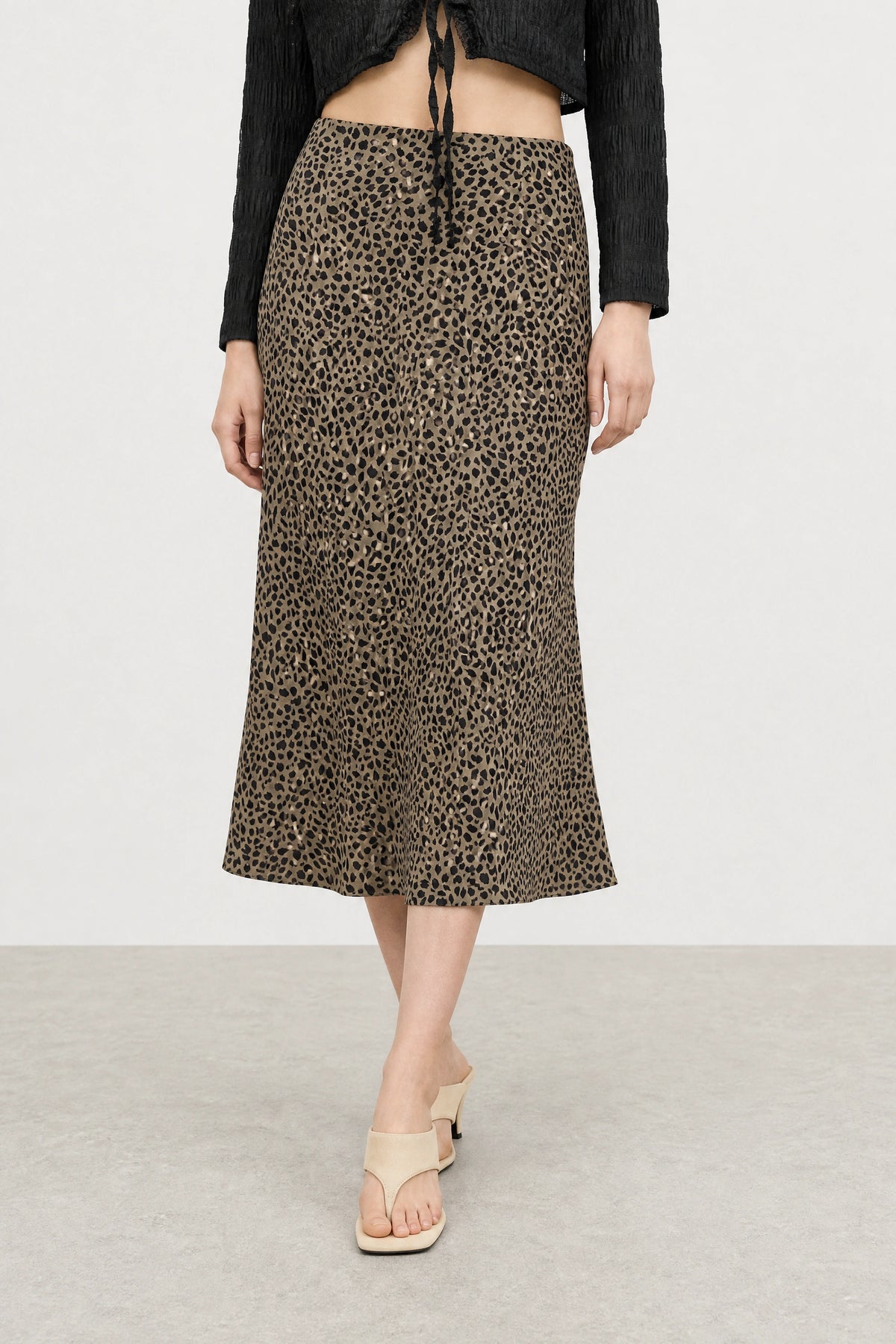 Brown leopard satin long skirt_1