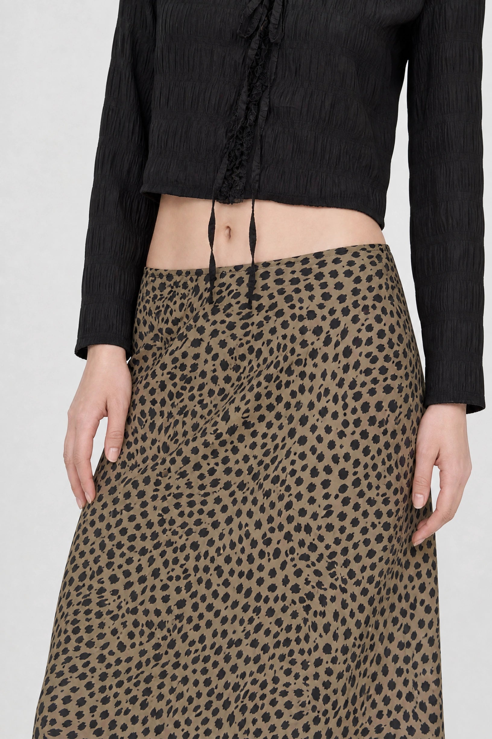 Brown leopard satin long skirt_3
