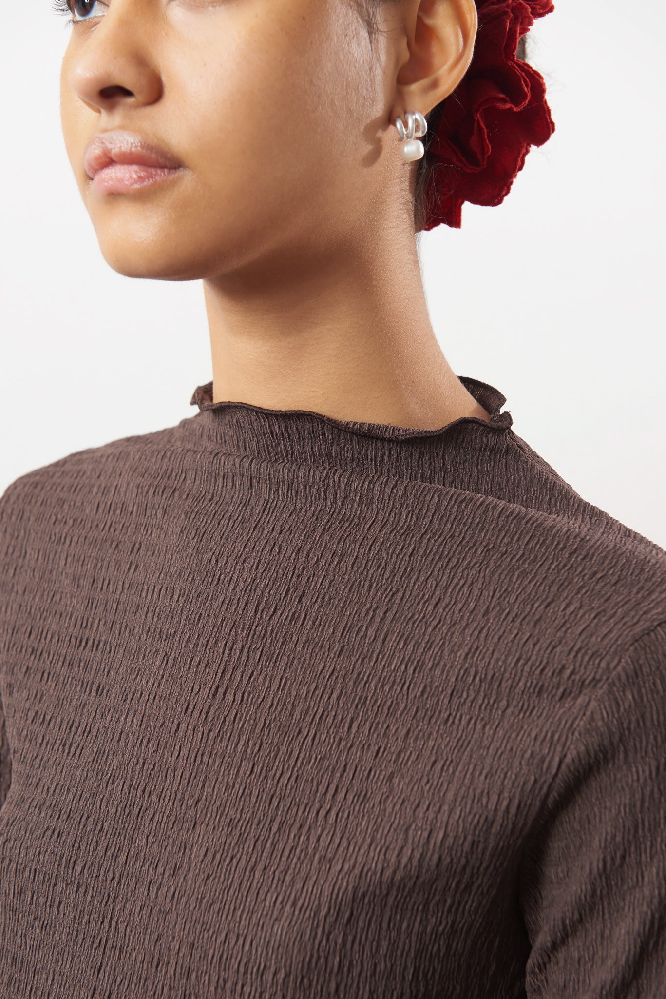 Brown textured mock neck top_2