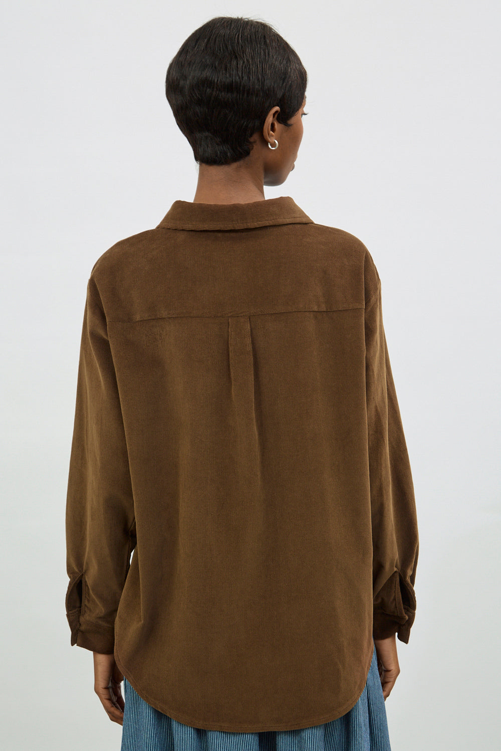 Brown thin wale double button corduroy shirt_2