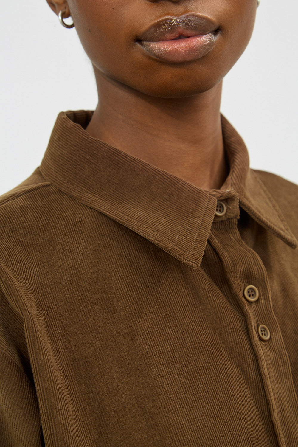 Brown thin wale double button corduroy shirt_3