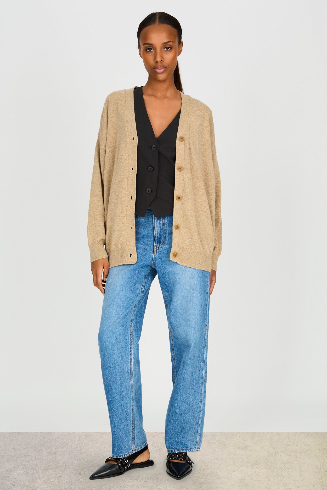 Brown wool blend relaxed cardigan_6