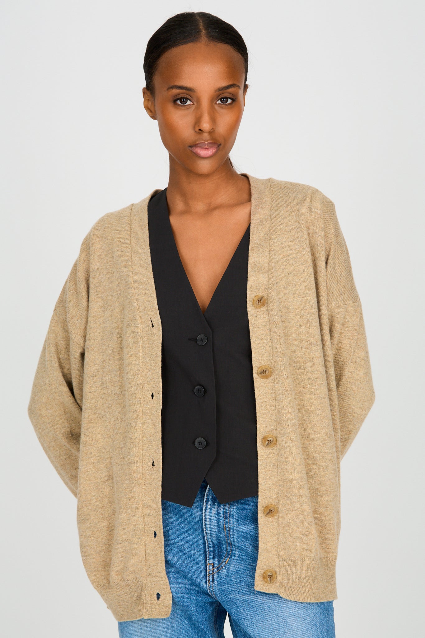 Brown wool blend relaxed cardigan_2