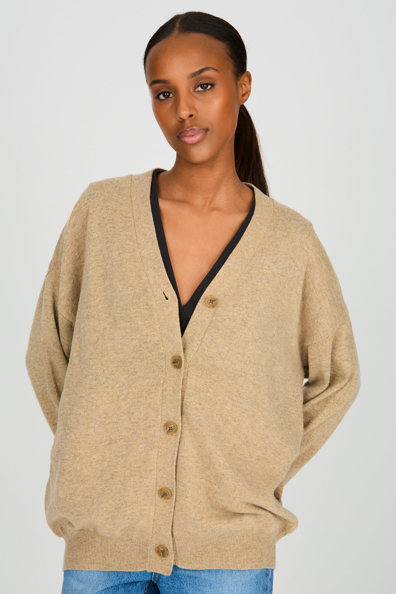 Brown wool blend relaxed cardigan_3