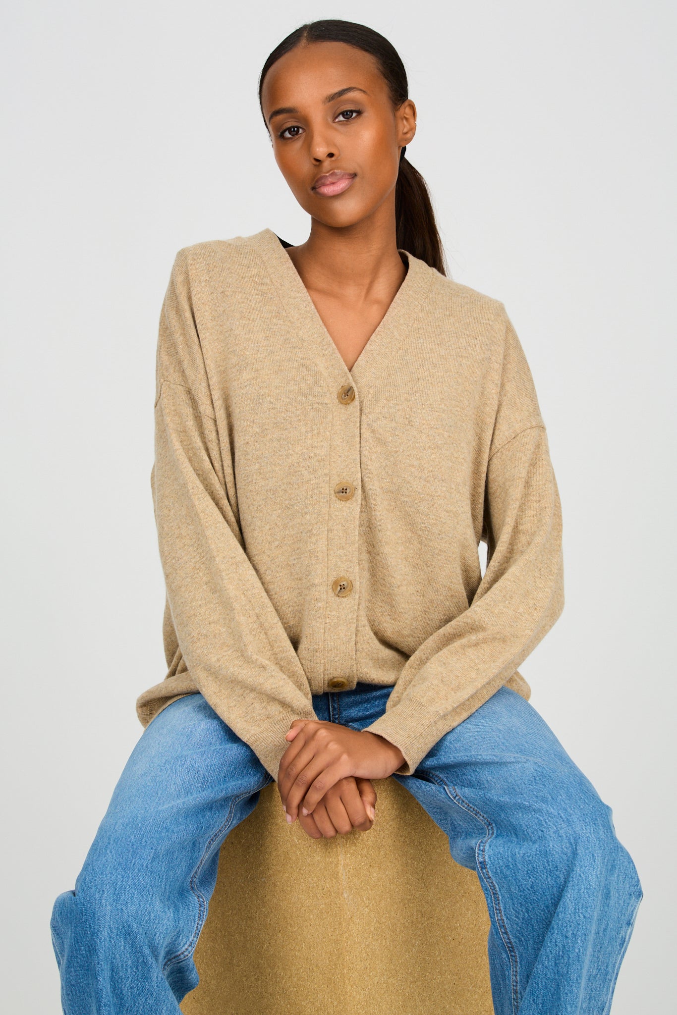 Brown wool blend relaxed cardigan_1
