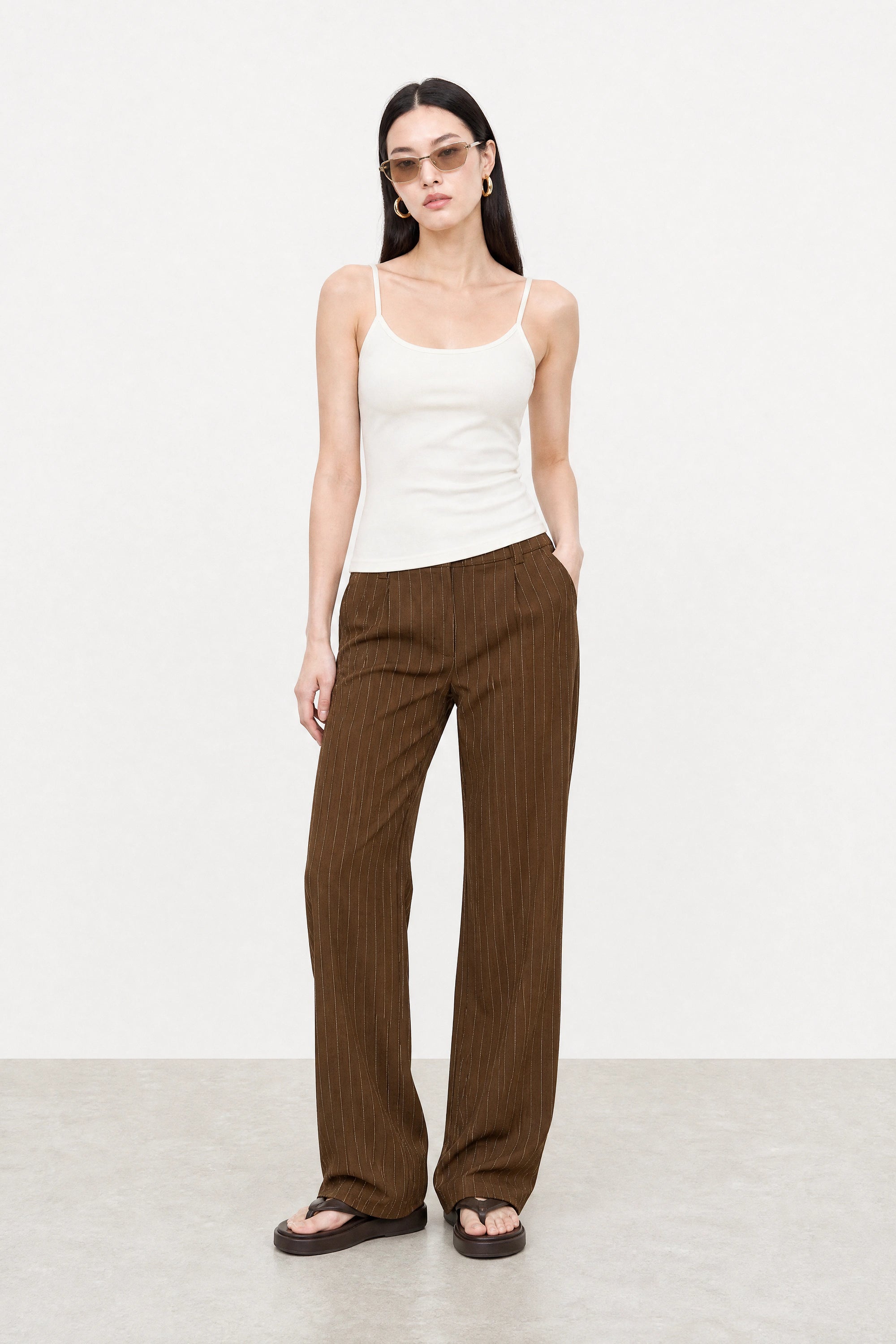Brown and ivory pinstriped tailored trousers_5