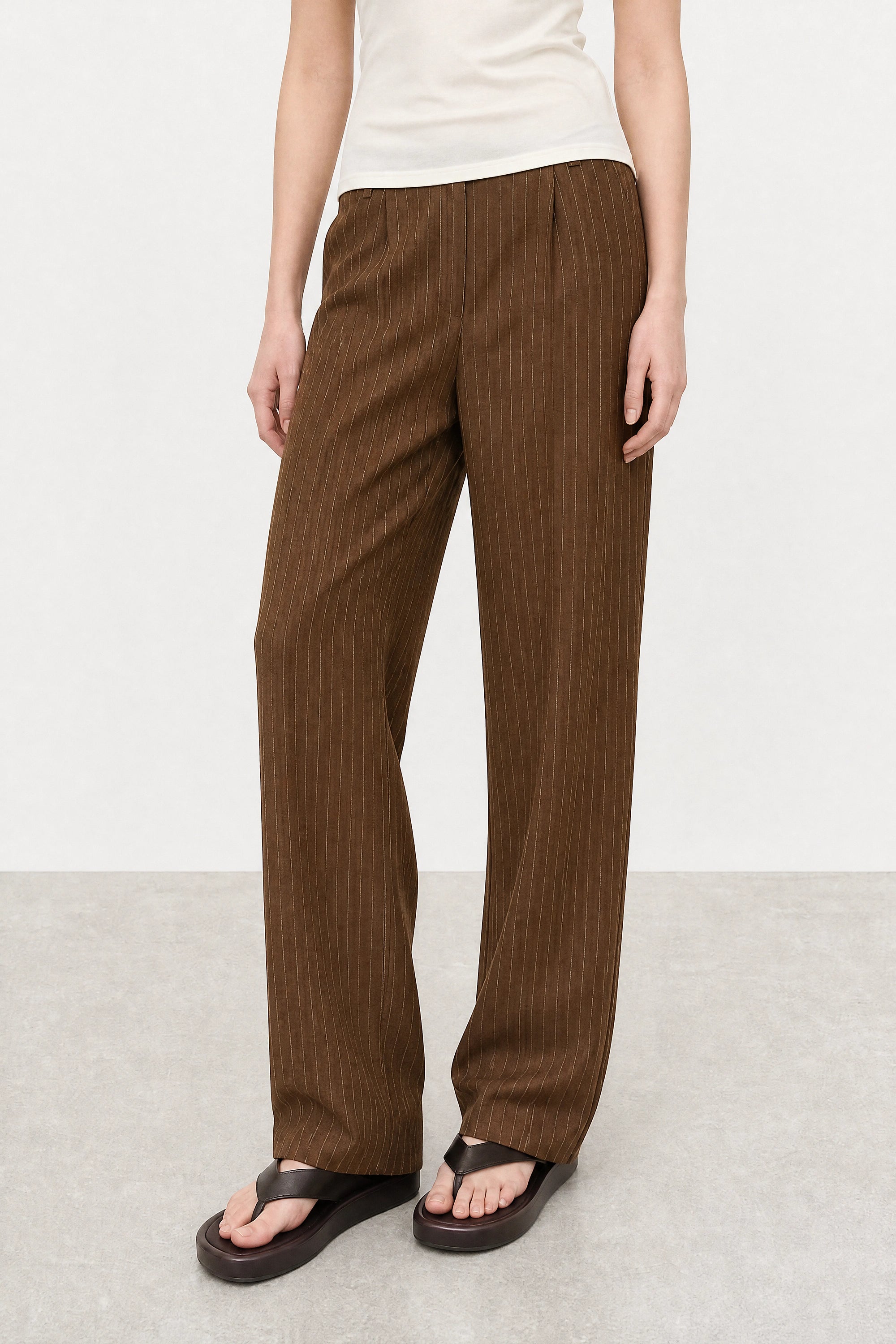 Brown and ivory pinstriped tailored trousers_2