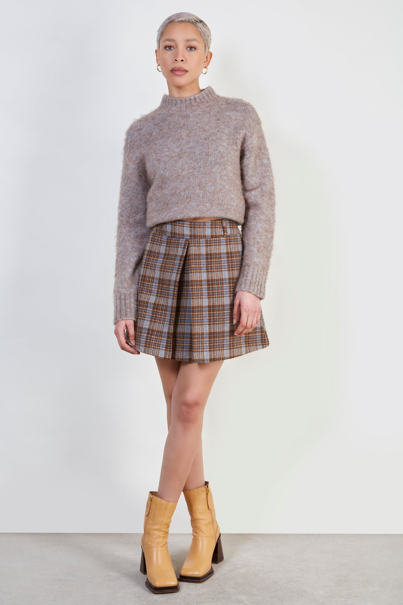 Brown bold check mini skirt_2