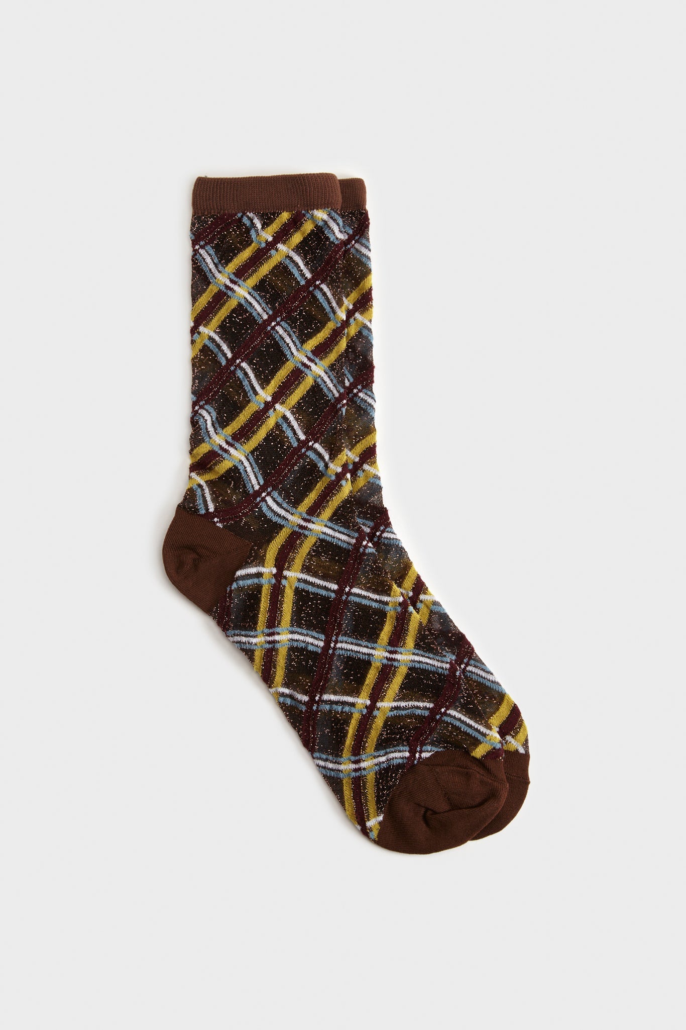 Brown criss cross multicolour sheer socks_1