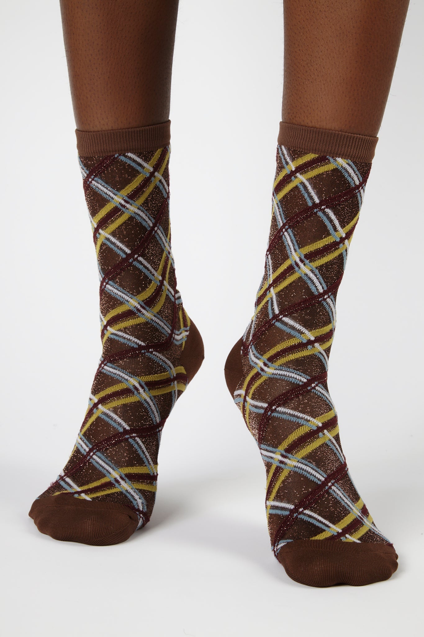 Brown criss cross multicolour sheer socks_4