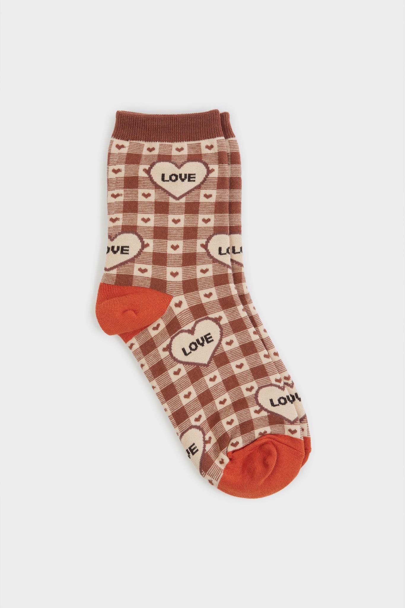 Brown heart checks LOVE hearts socks_2