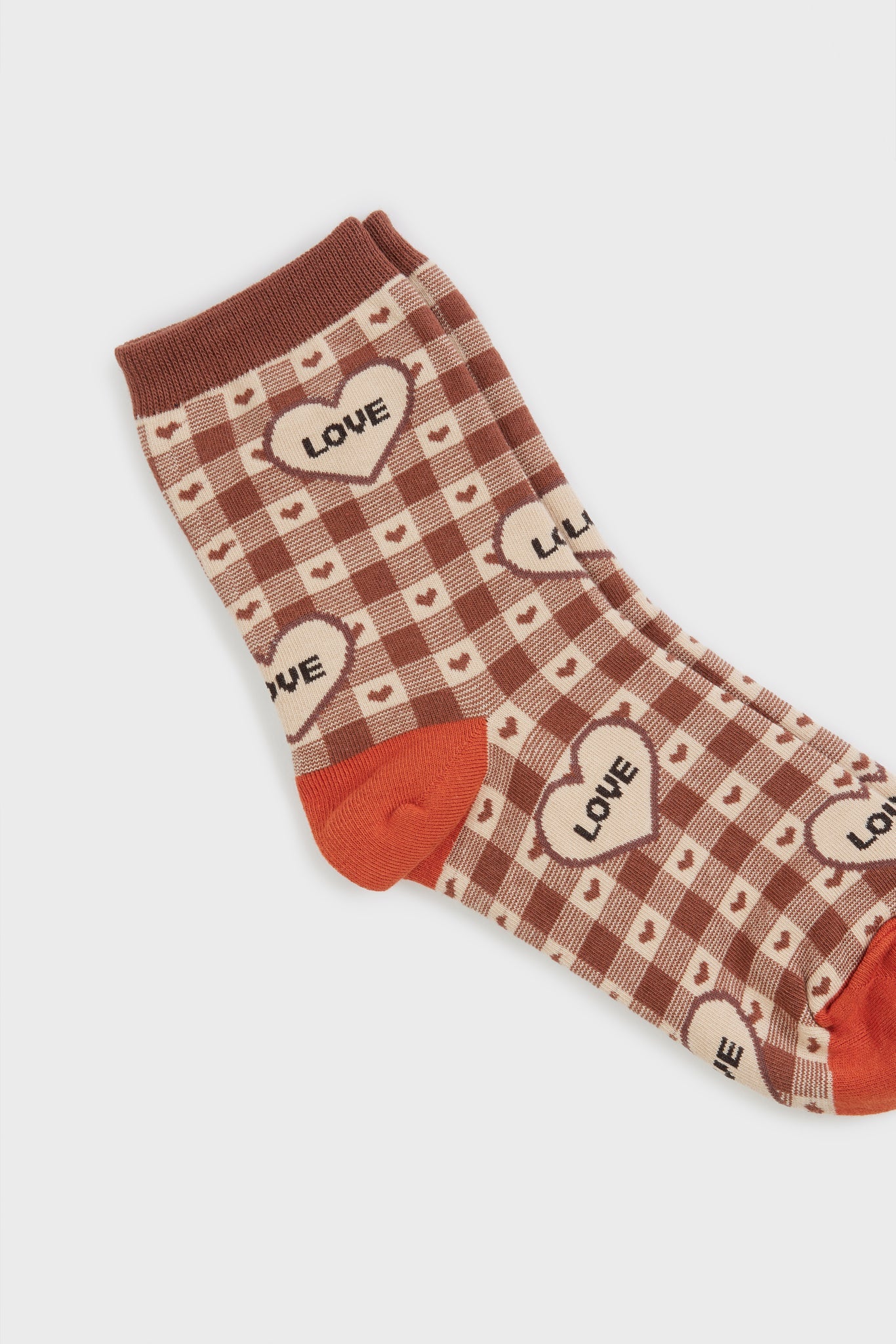 Brown heart checks LOVE hearts socks_3