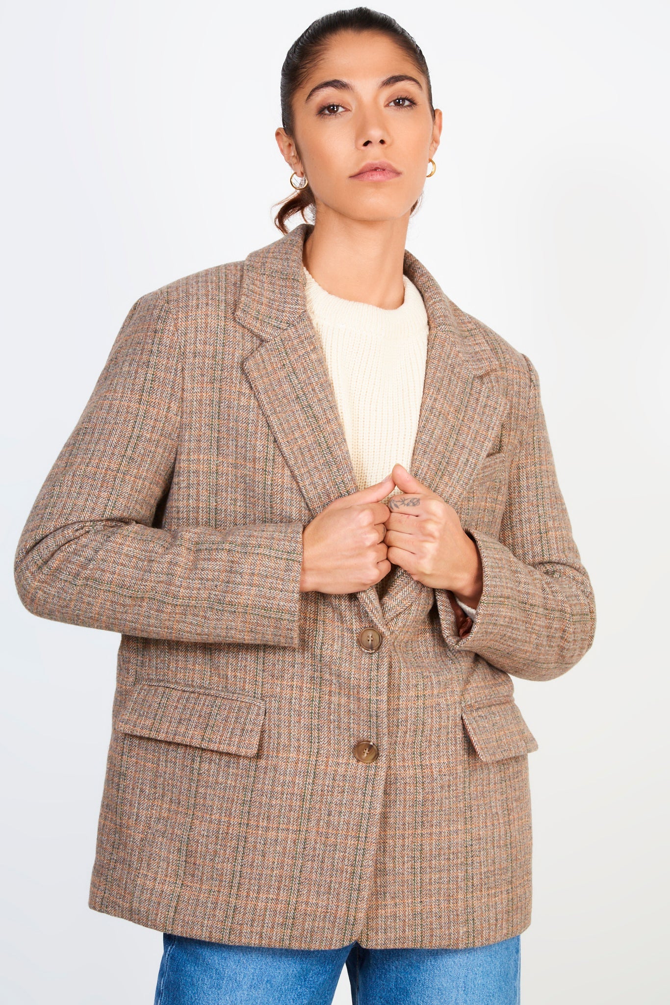 Brown herringbone blazer_1