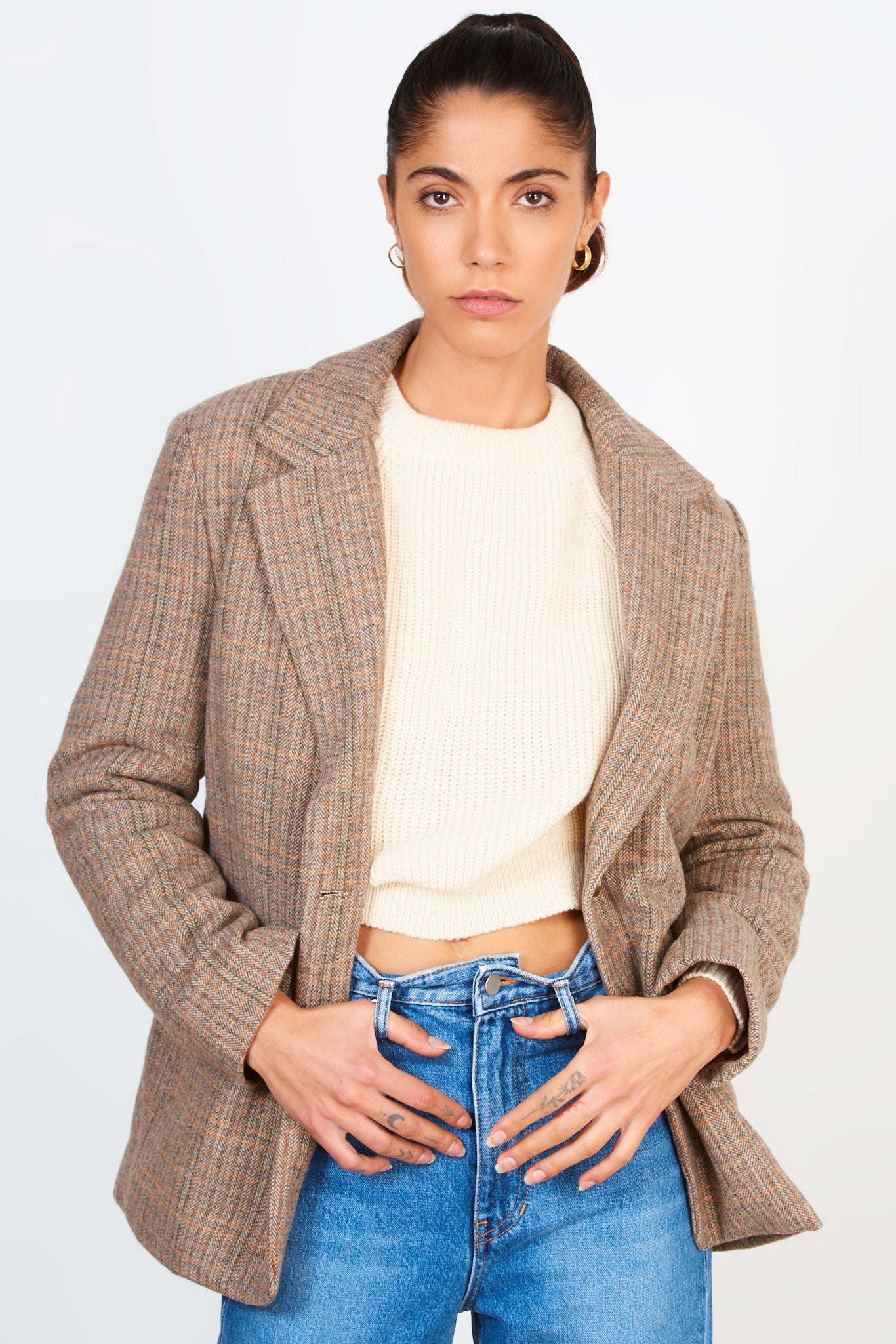 Brown herringbone blazer_3