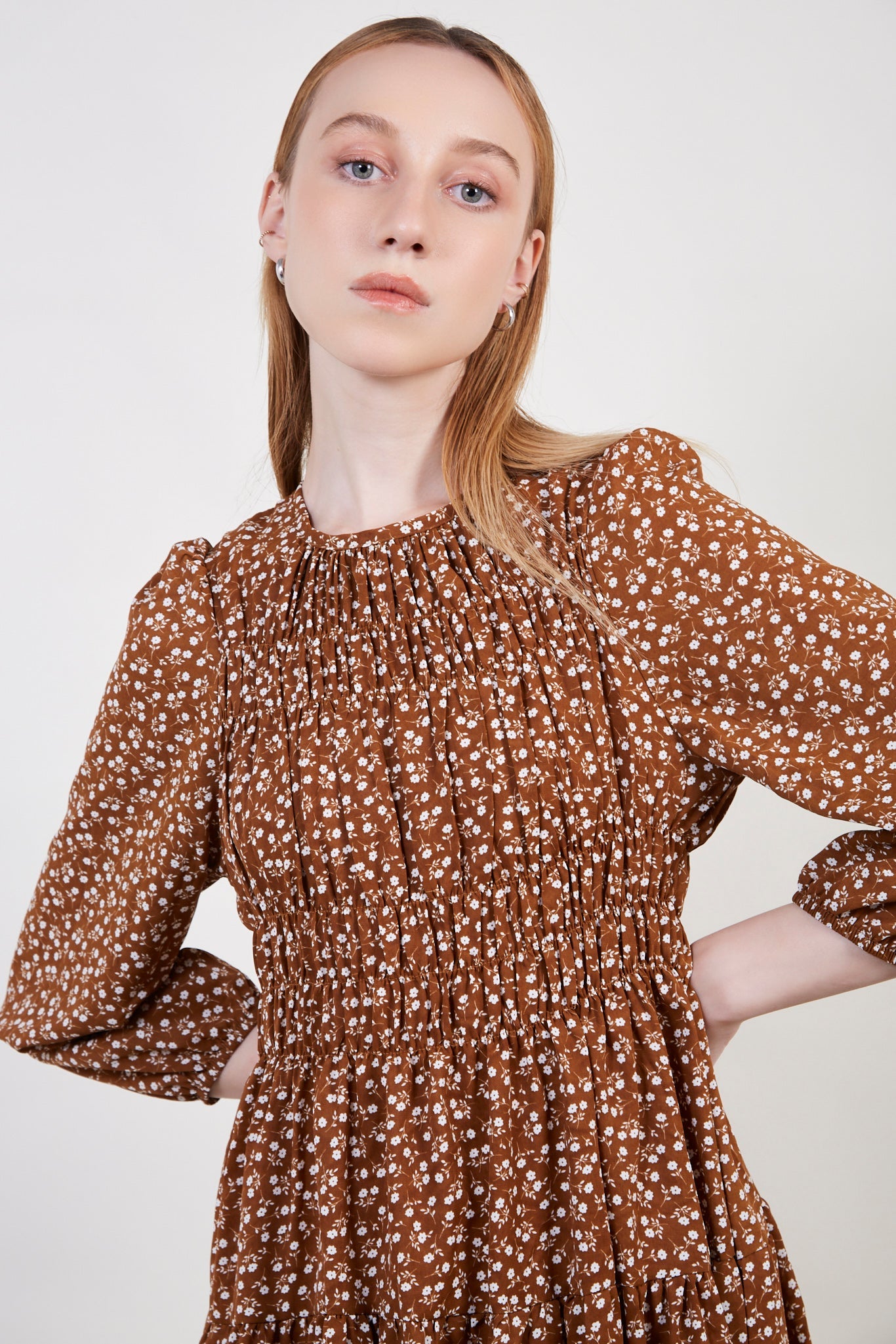 Brown floral tiered dress_3