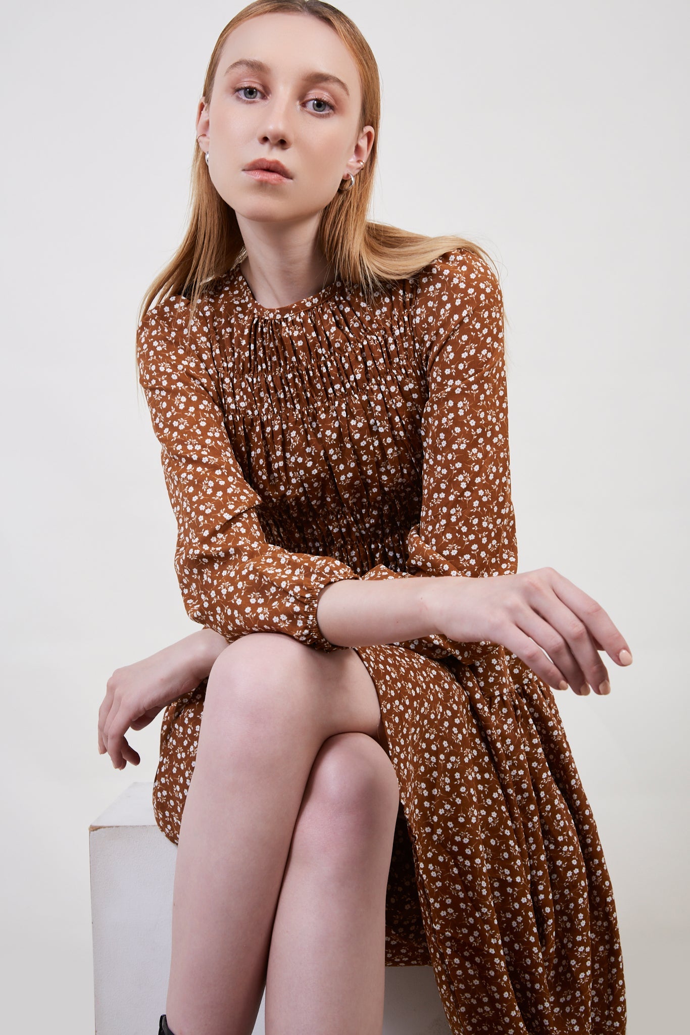 Brown floral tiered dress_6