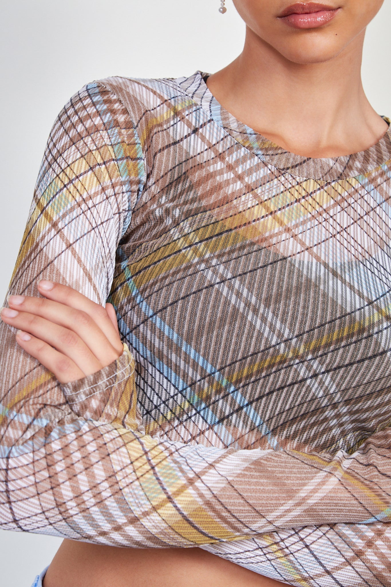 Brown plaid long sleeved top_6