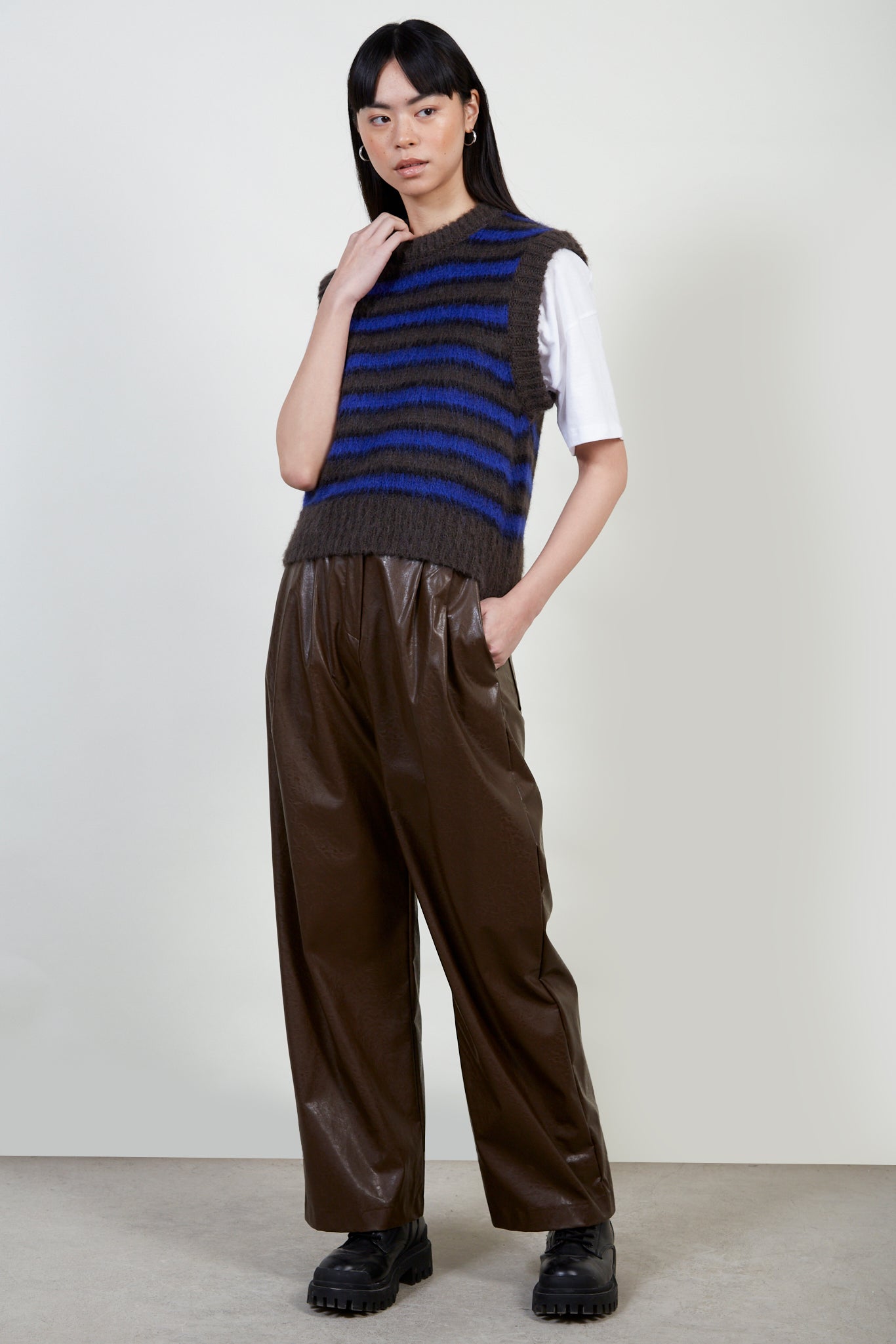 Brown striped wool blend sweater vest_2