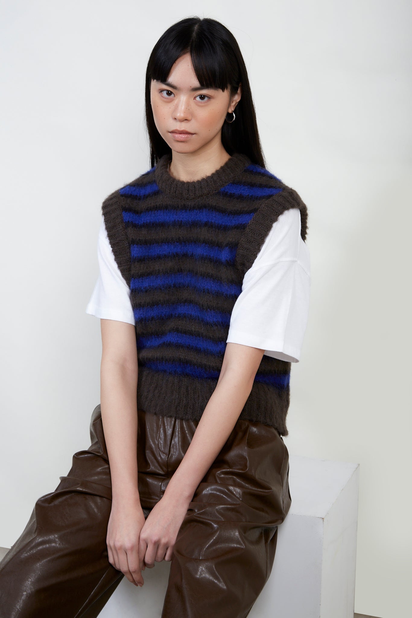 Brown striped wool blend sweater vest_5