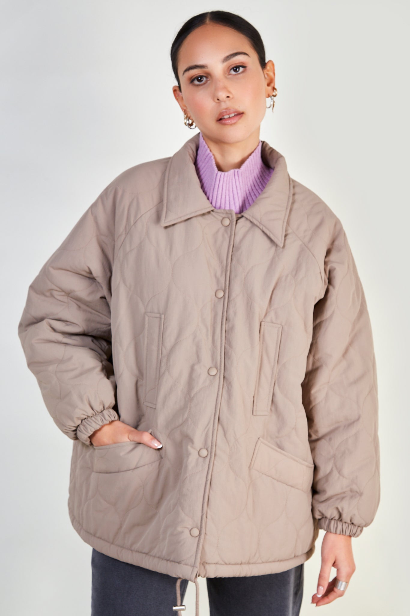 Brown teddy lined quilted jacket_1
