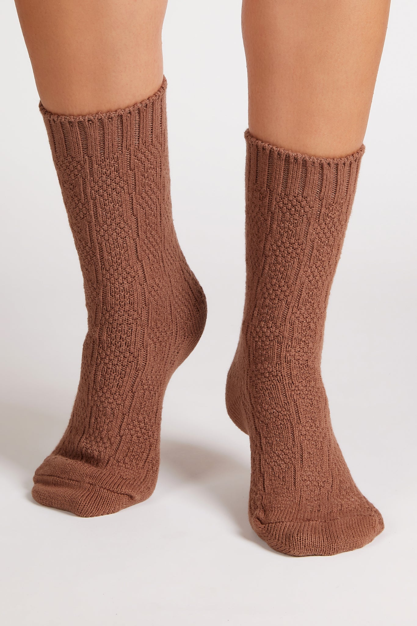 Brown textured cotton blend socks_4