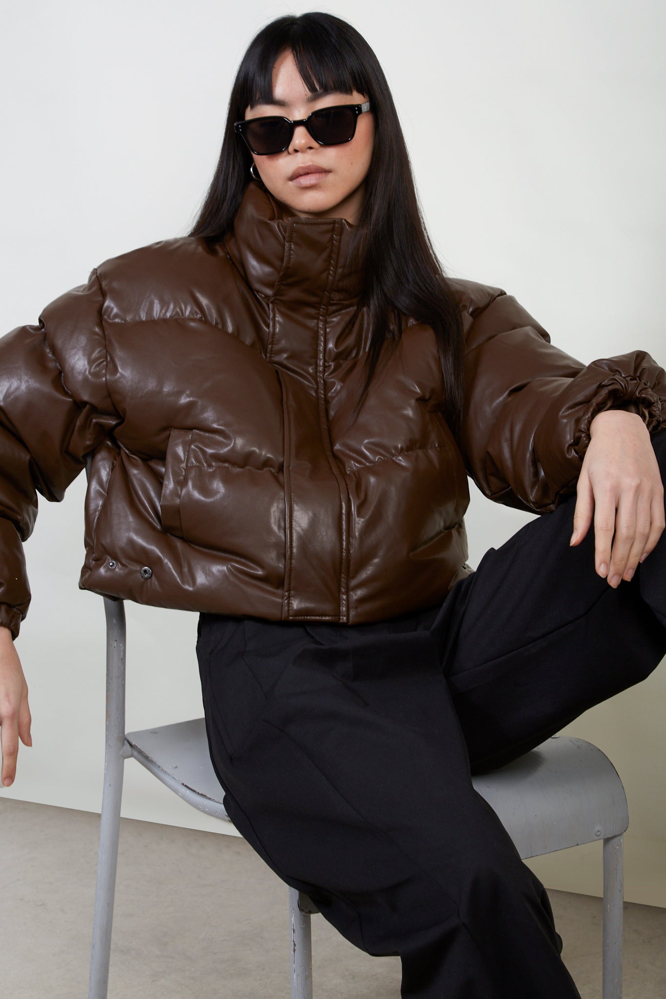 Brown vegan leather puffer jacket_6