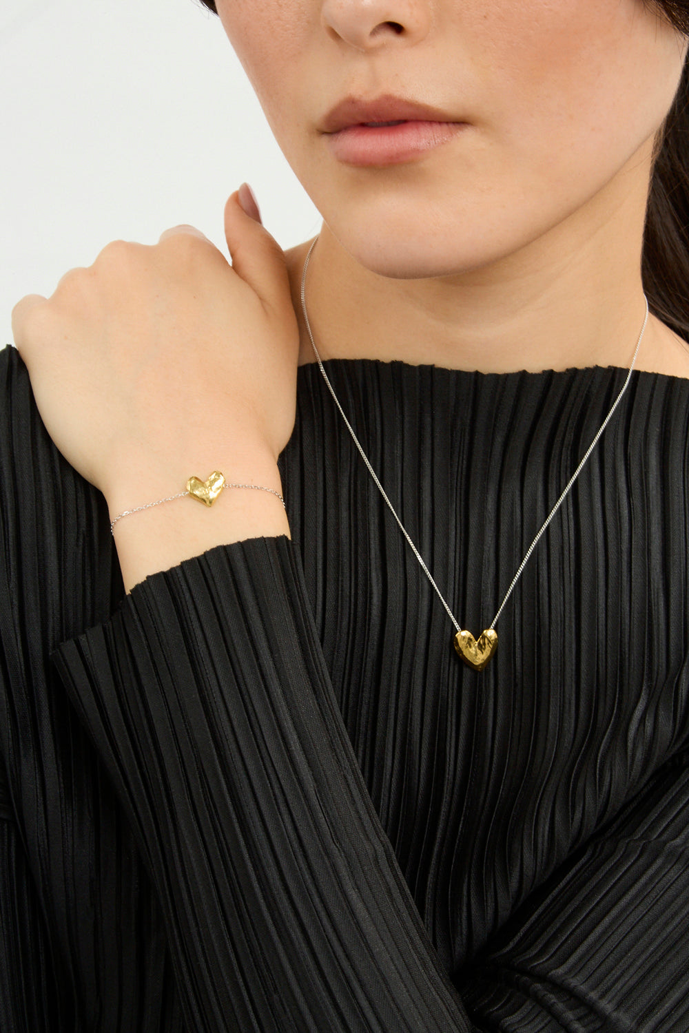 Brushed gold heart silver chain bracelet_2